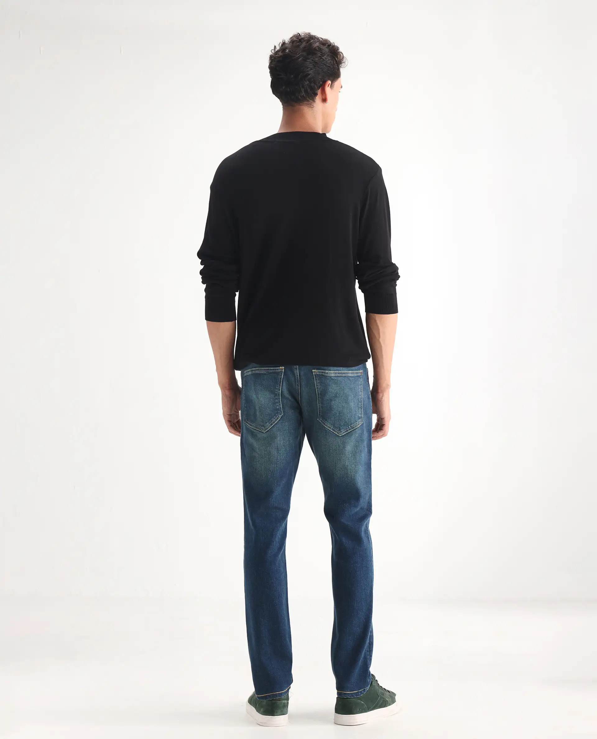 Rare Rabbit Men's Coro Pastel Blue Cotton Blend Plain Hawk Slim Fit Jeans - Image 9