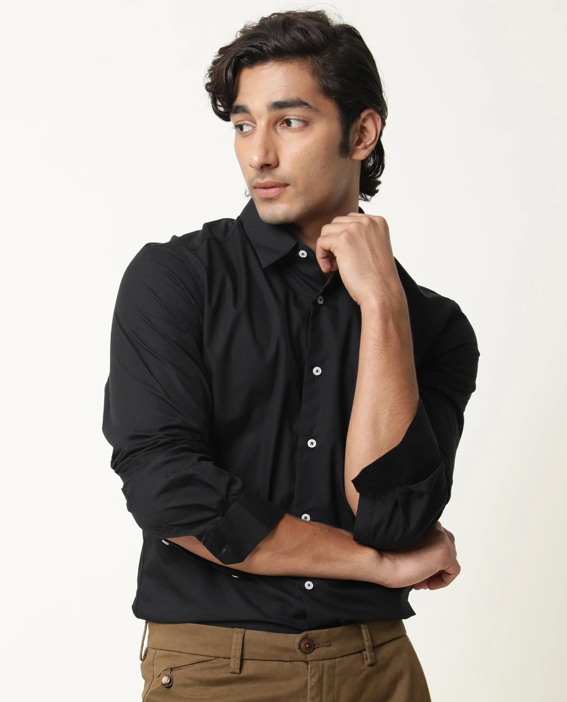 Rare Rabbit Men's Corp-Zander Black Cotton Plain Regular Fit Full Sleeve Spread Collar Shirt - Image 2