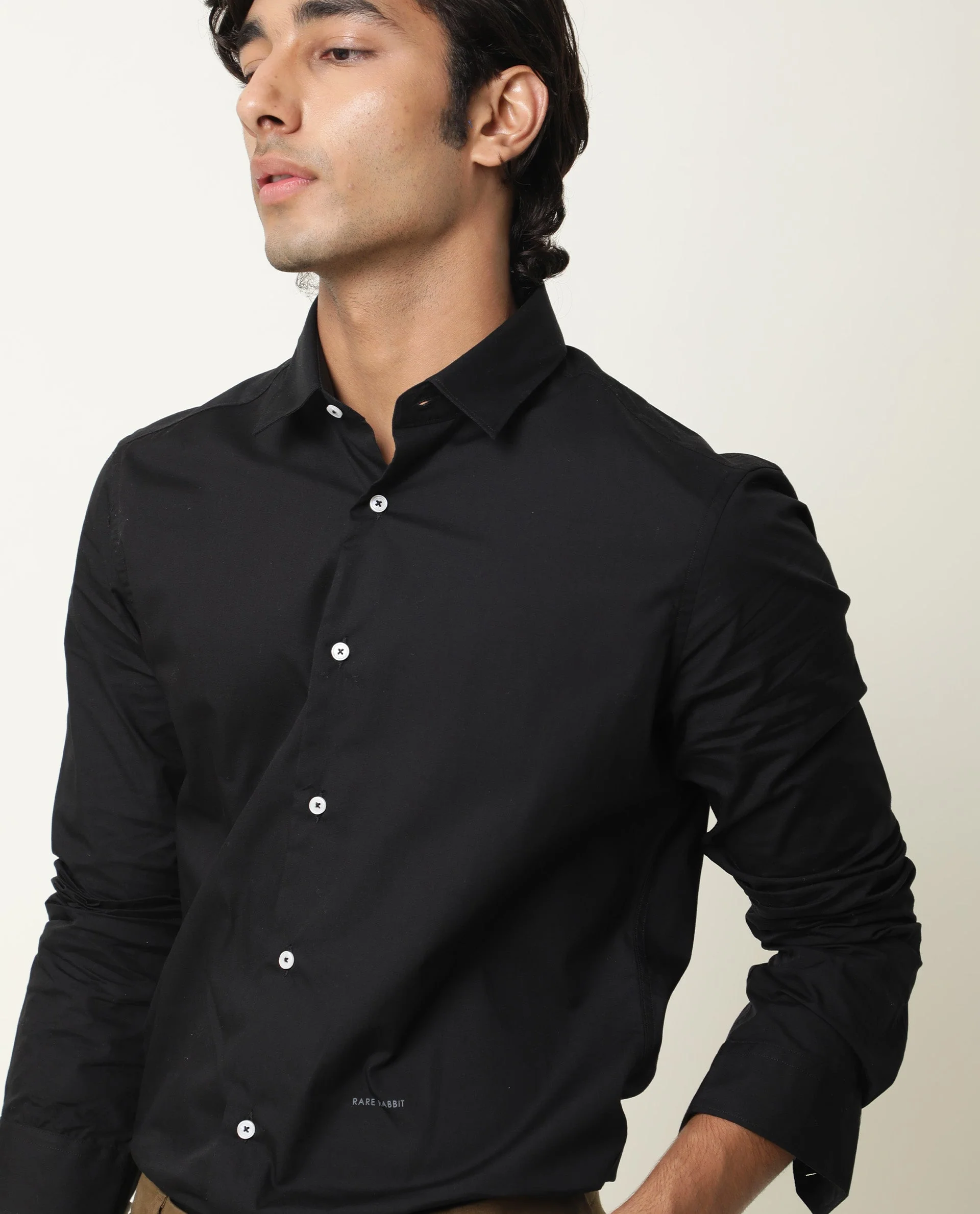 Rare Rabbit Men's Corp-Zander Black Cotton Plain Regular Fit Full Sleeve Spread Collar Shirt - Image 5