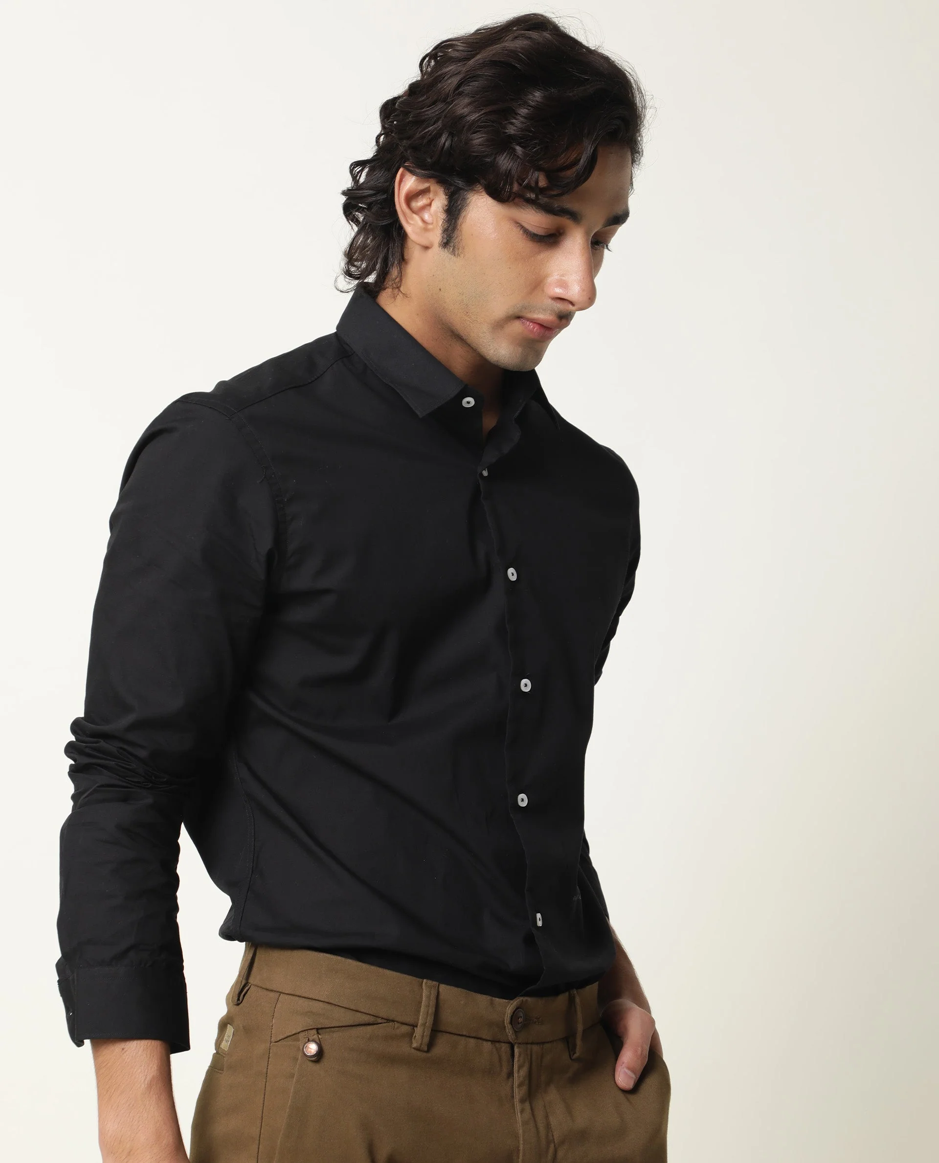 Rare Rabbit Men's Corp-Zander Black Cotton Plain Regular Fit Full Sleeve Spread Collar Shirt - Image 6