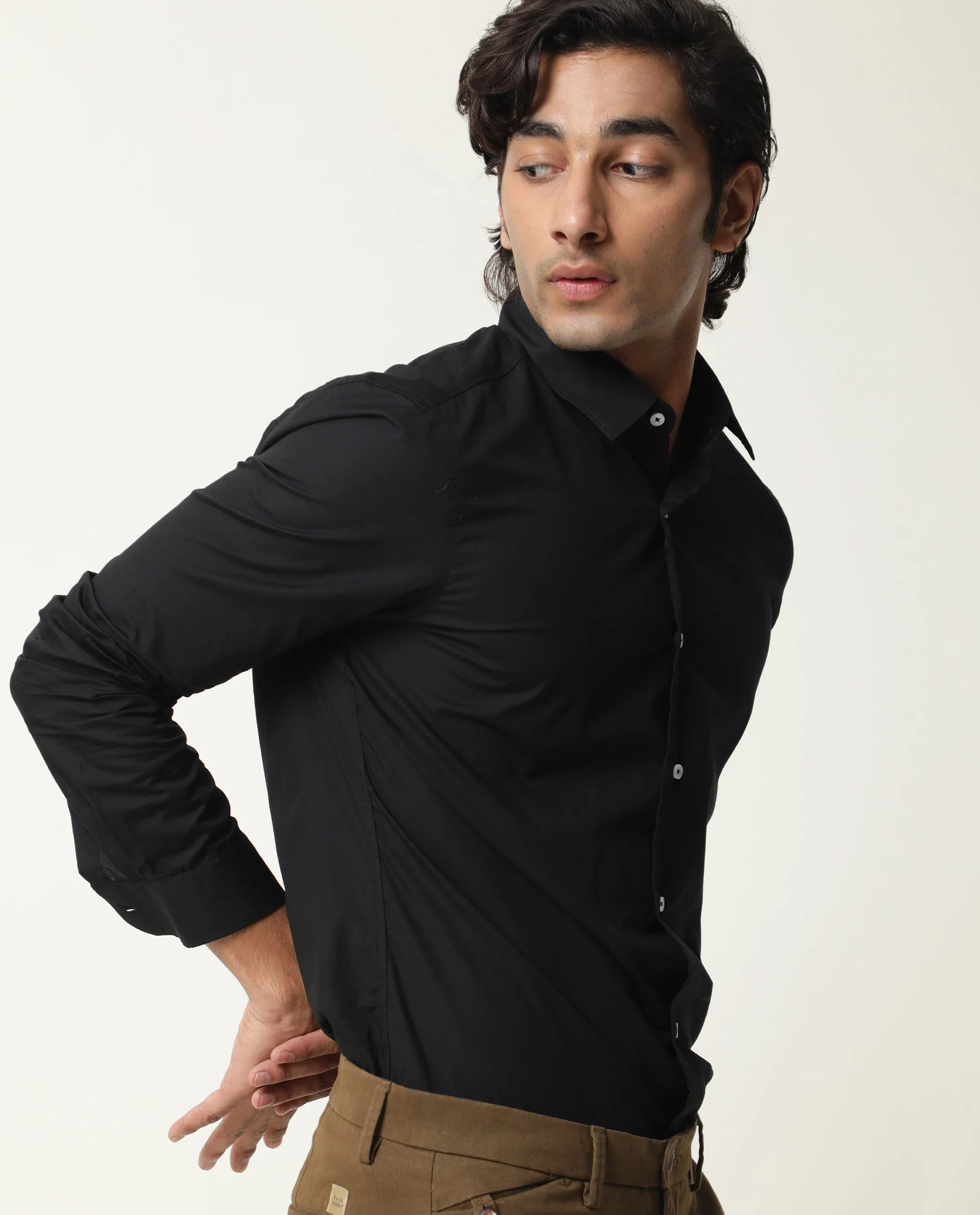 Rare Rabbit Men's Corp-Zander Black Cotton Plain Regular Fit Full Sleeve Spread Collar Shirt - Image 7