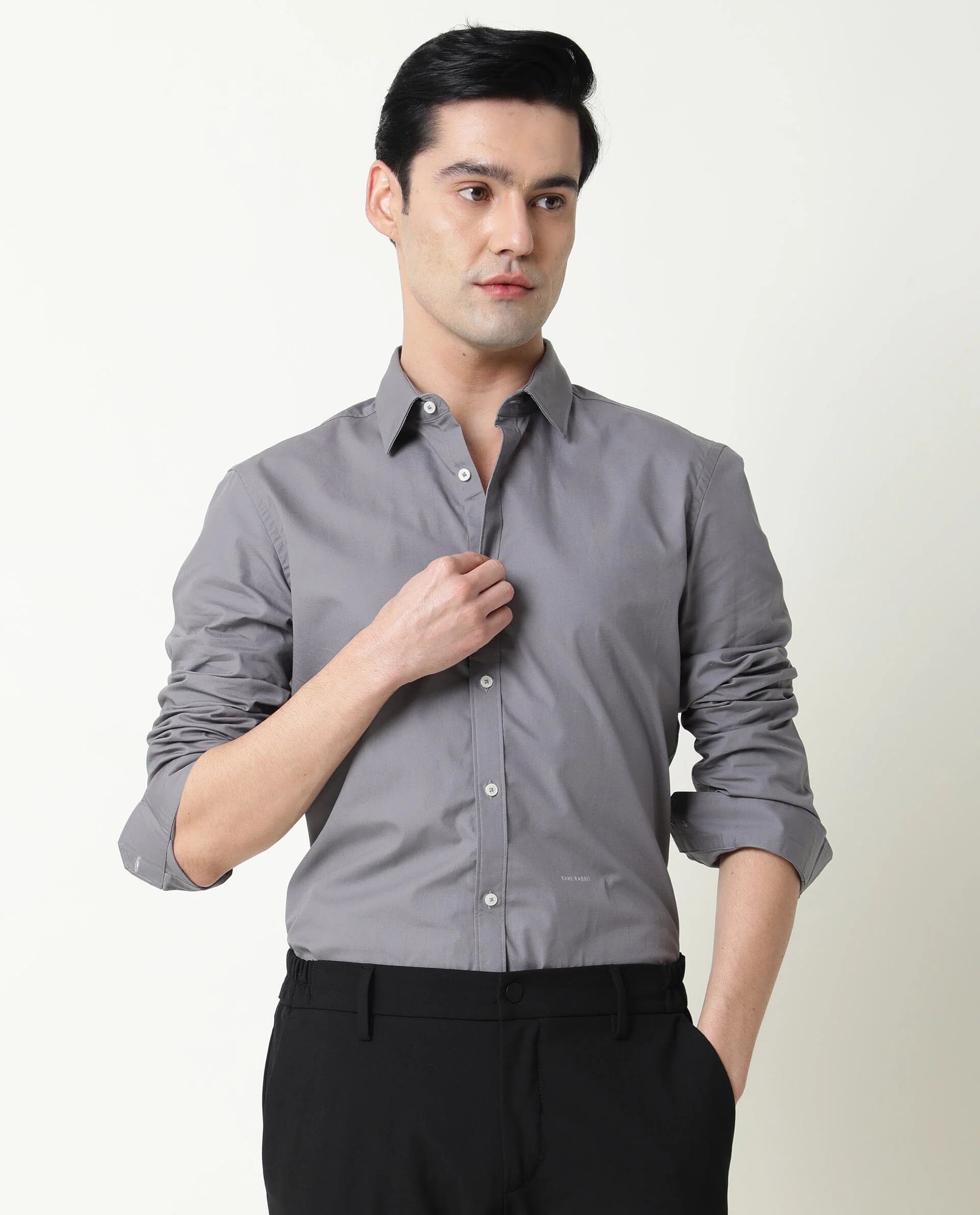 Rare Rabbit Men's Corpo-Zander Grey Cotton Regular Fit Full Sleeve Spread Collar Shirt - Image 3