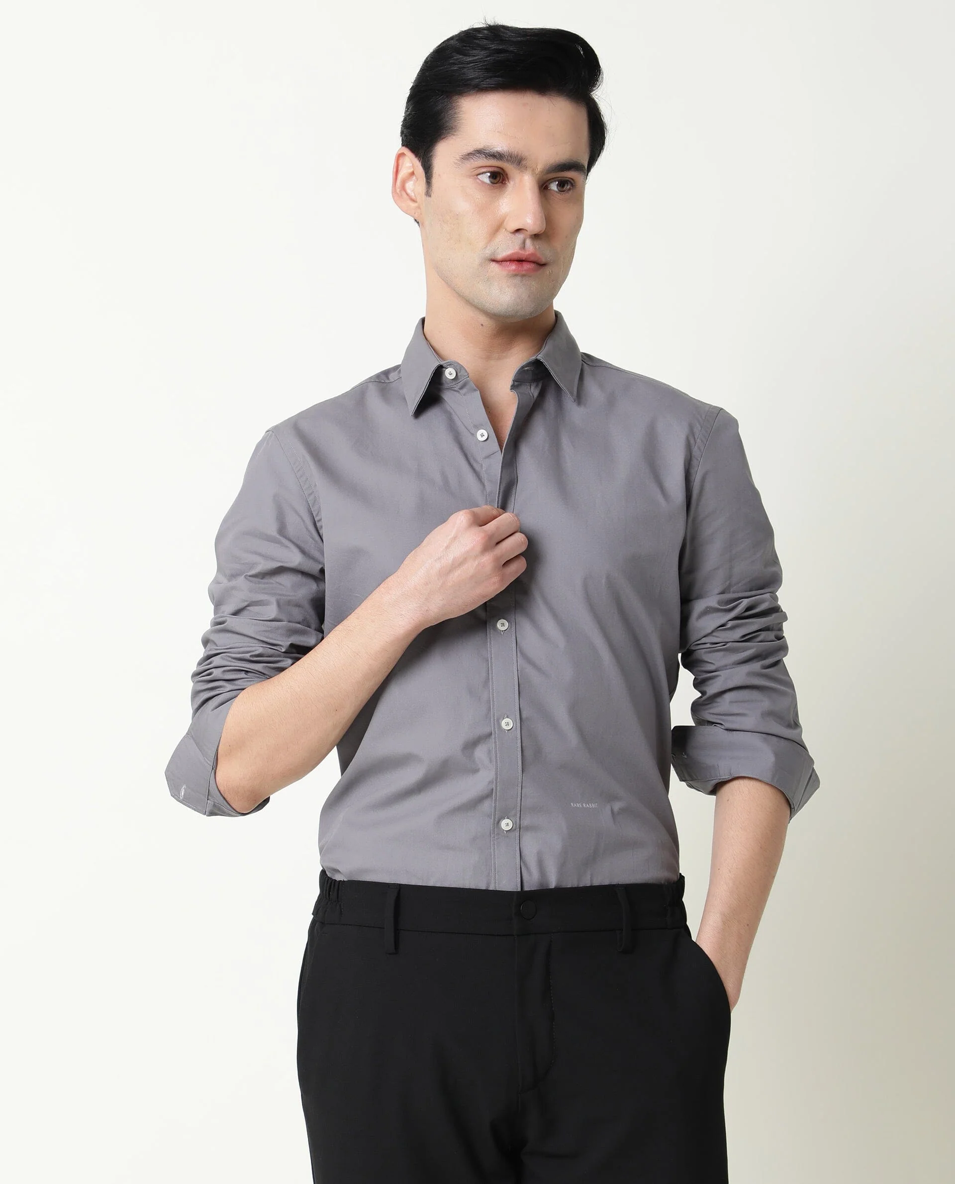 Rare Rabbit Men's Corpo-Zander Grey Cotton Regular Fit Full Sleeve Spread Collar Shirt - Image 5