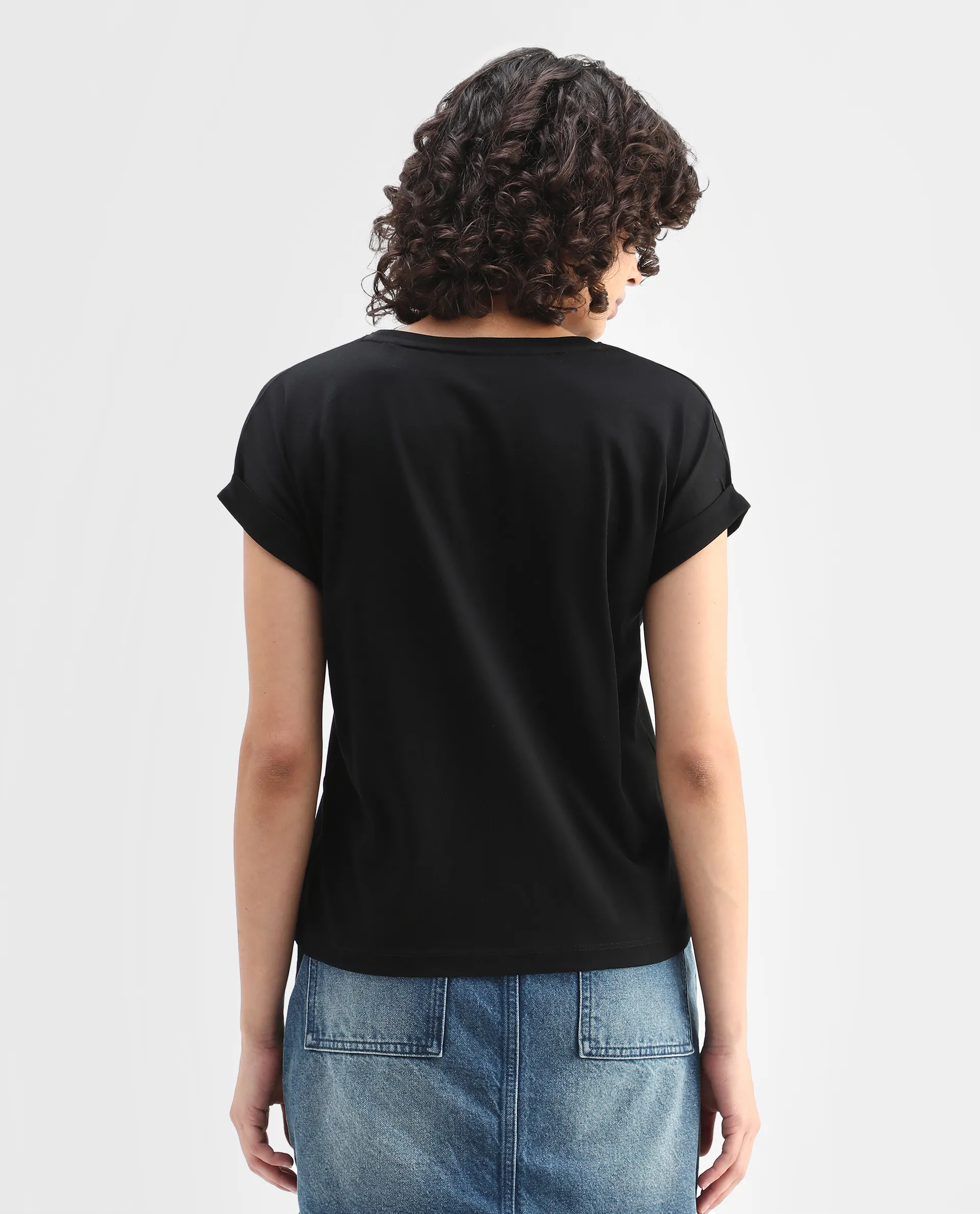 Rareism Women's Cors Black Cotton Blend Crew Neck Plain Extended Sleeves Relaxed Fit T-Shirt - Image 7