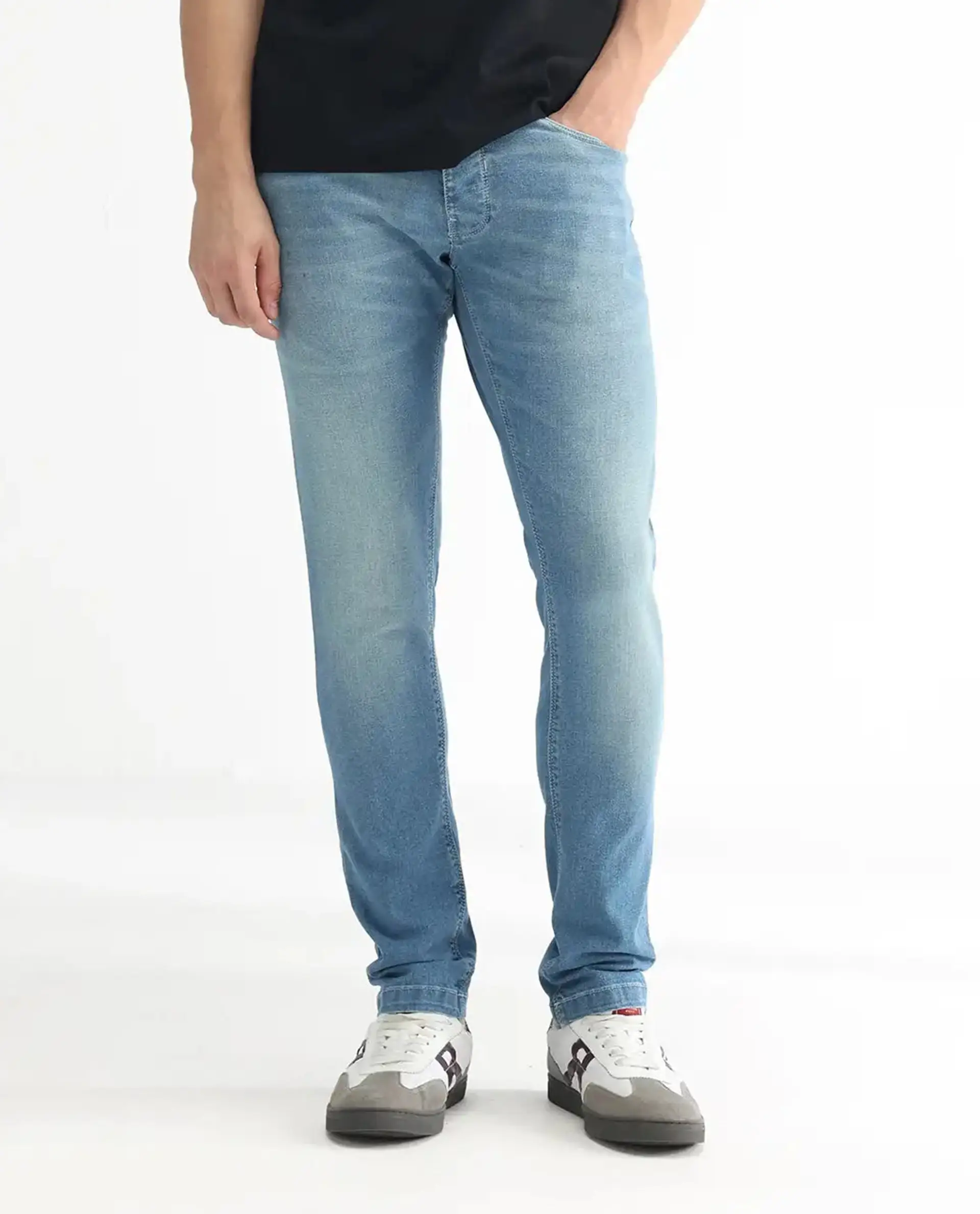 Rare Rabbit Men's Corsica Blue Cotton Plain Hawk Slim Fit Jeans - Image 10