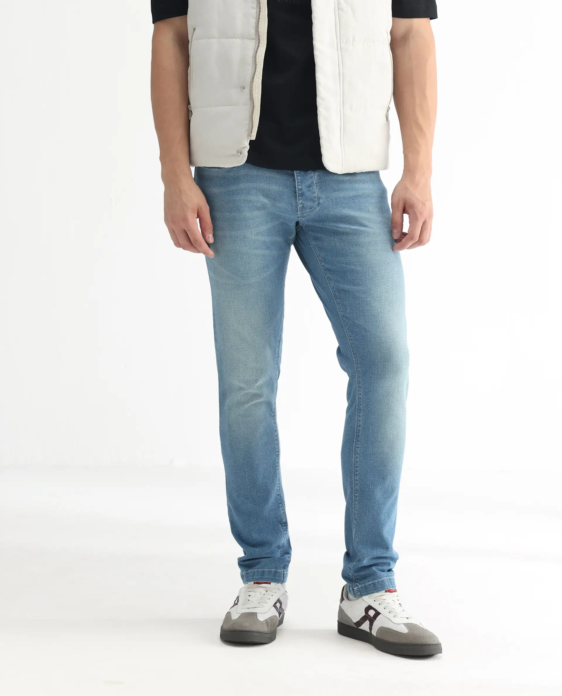 Rare Rabbit Men's Corsica Blue Cotton Plain Hawk Slim Fit Jeans - Image 2