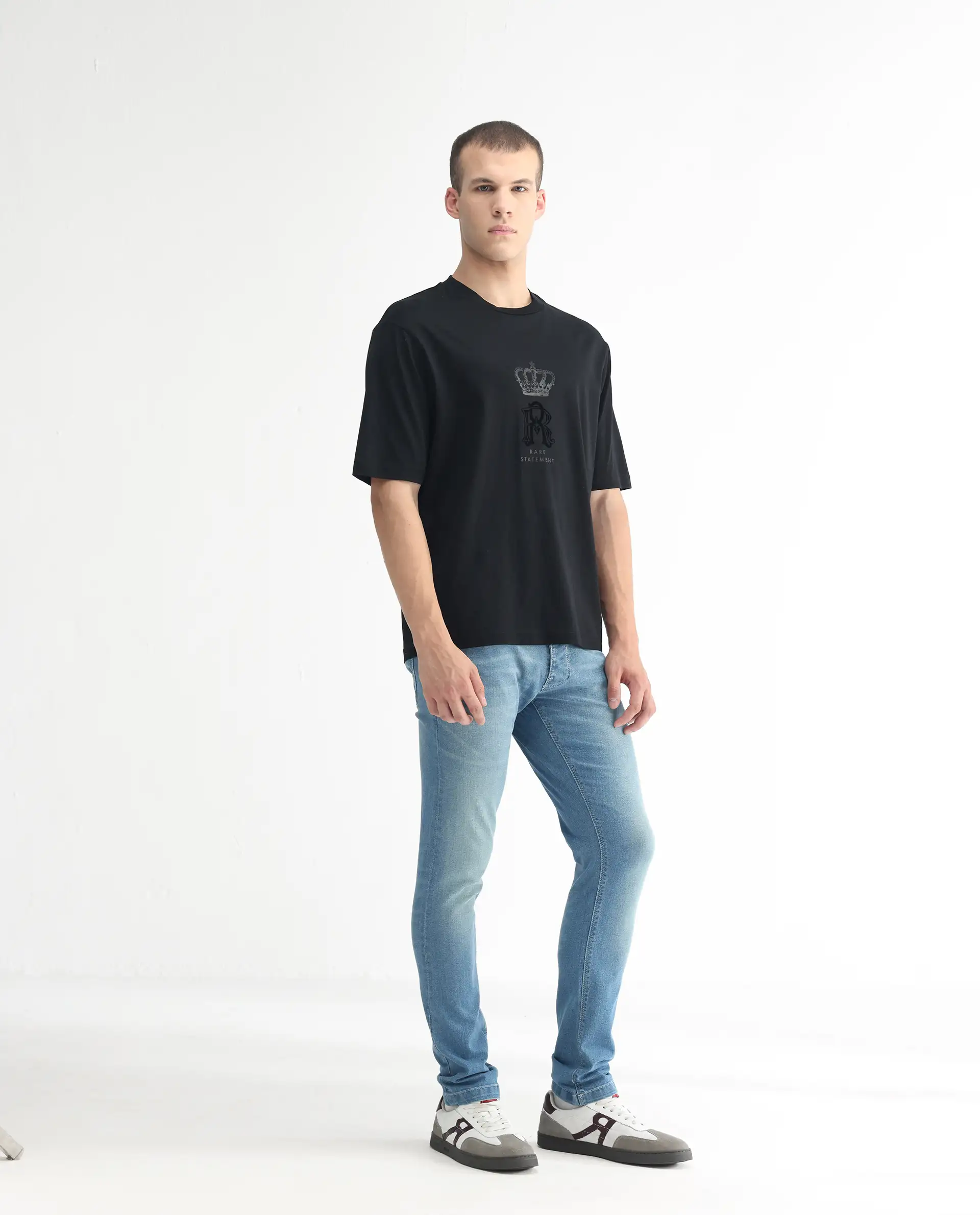 Rare Rabbit Men's Corsica Blue Cotton Plain Hawk Slim Fit Jeans - Image 6