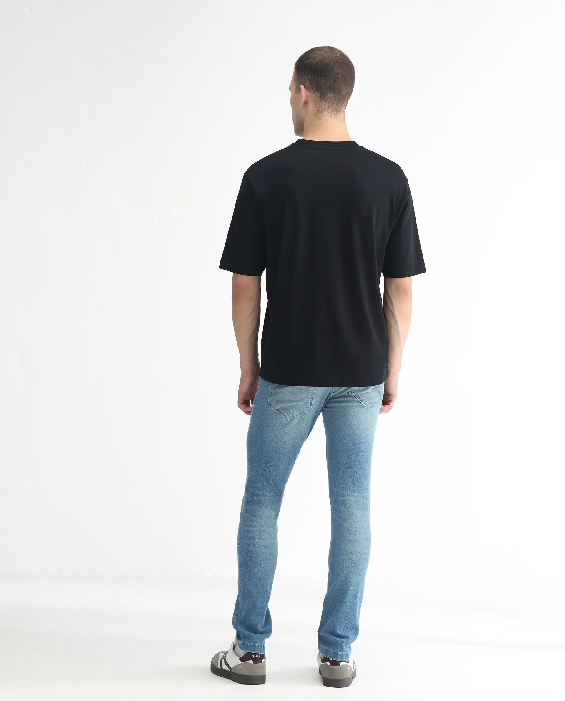 Rare Rabbit Men's Corsica Blue Cotton Plain Hawk Slim Fit Jeans - Image 9