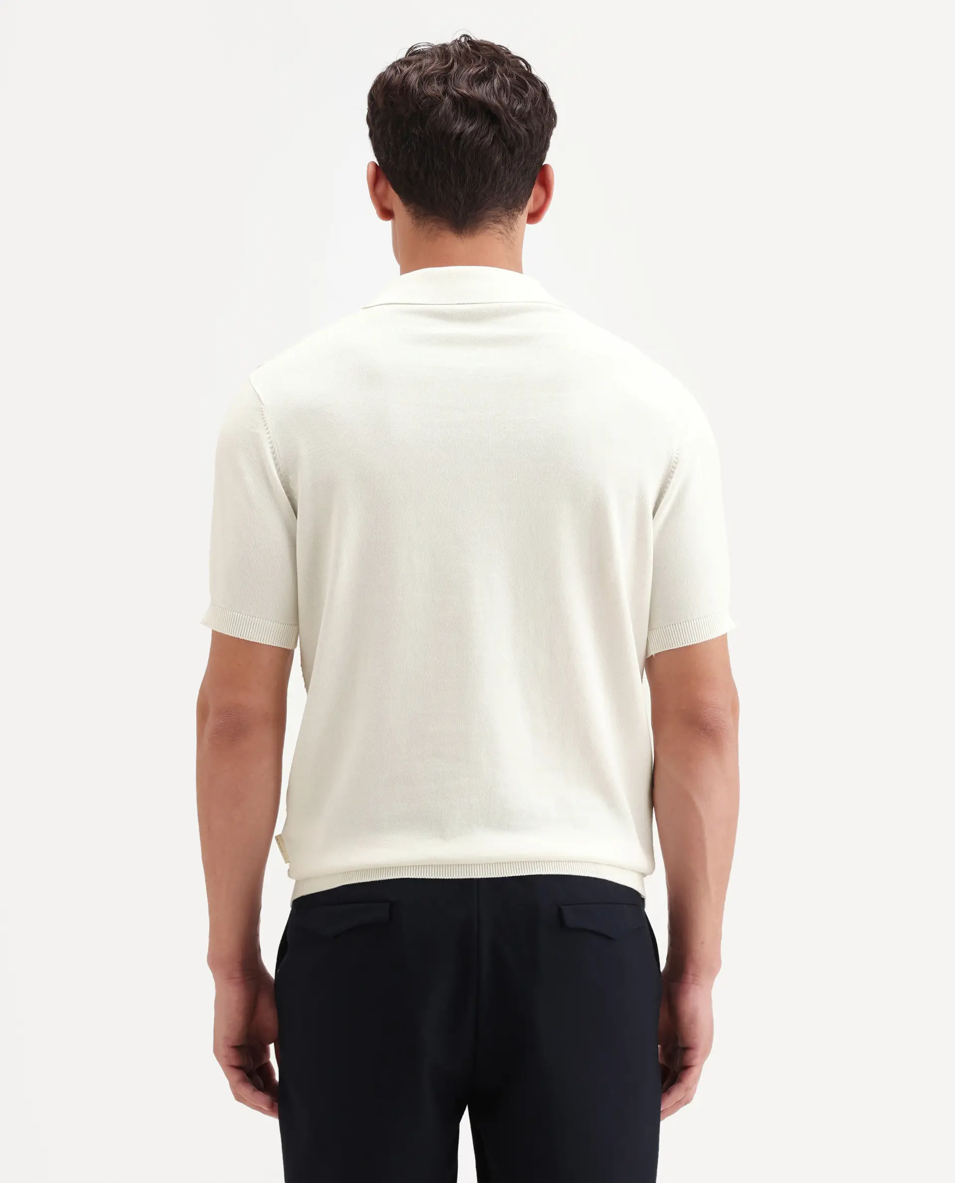 Rare Rabbit Men's Corsin White Cotton Fabric Full Sleeve Spread Collar Regular Fit Textured Polo - Image 7