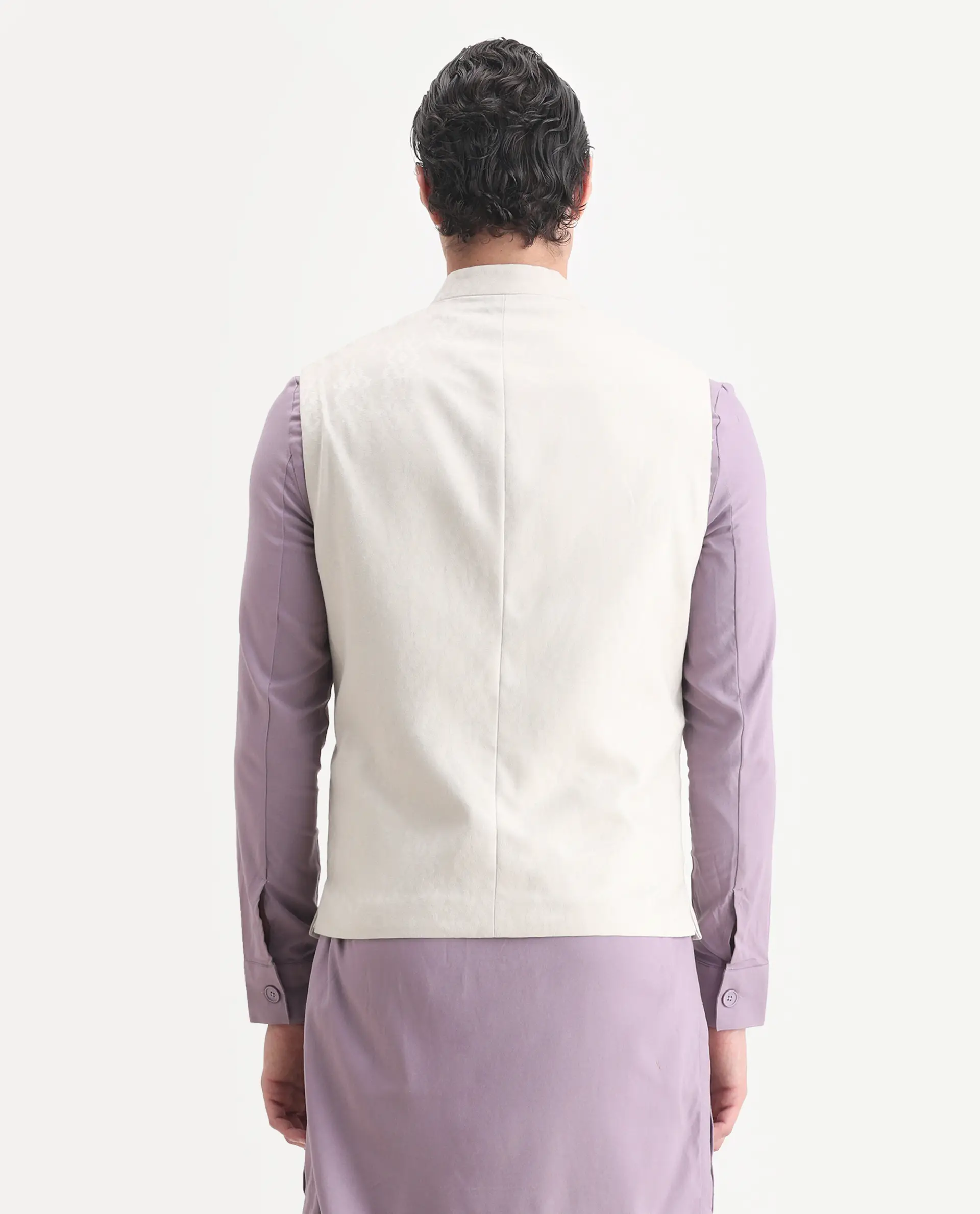 Rare Rabbit Men's Corti Beige Polyester Jacquard Tailored Fit Sleeveless Mandarin Collar Bandhgala - Image 7