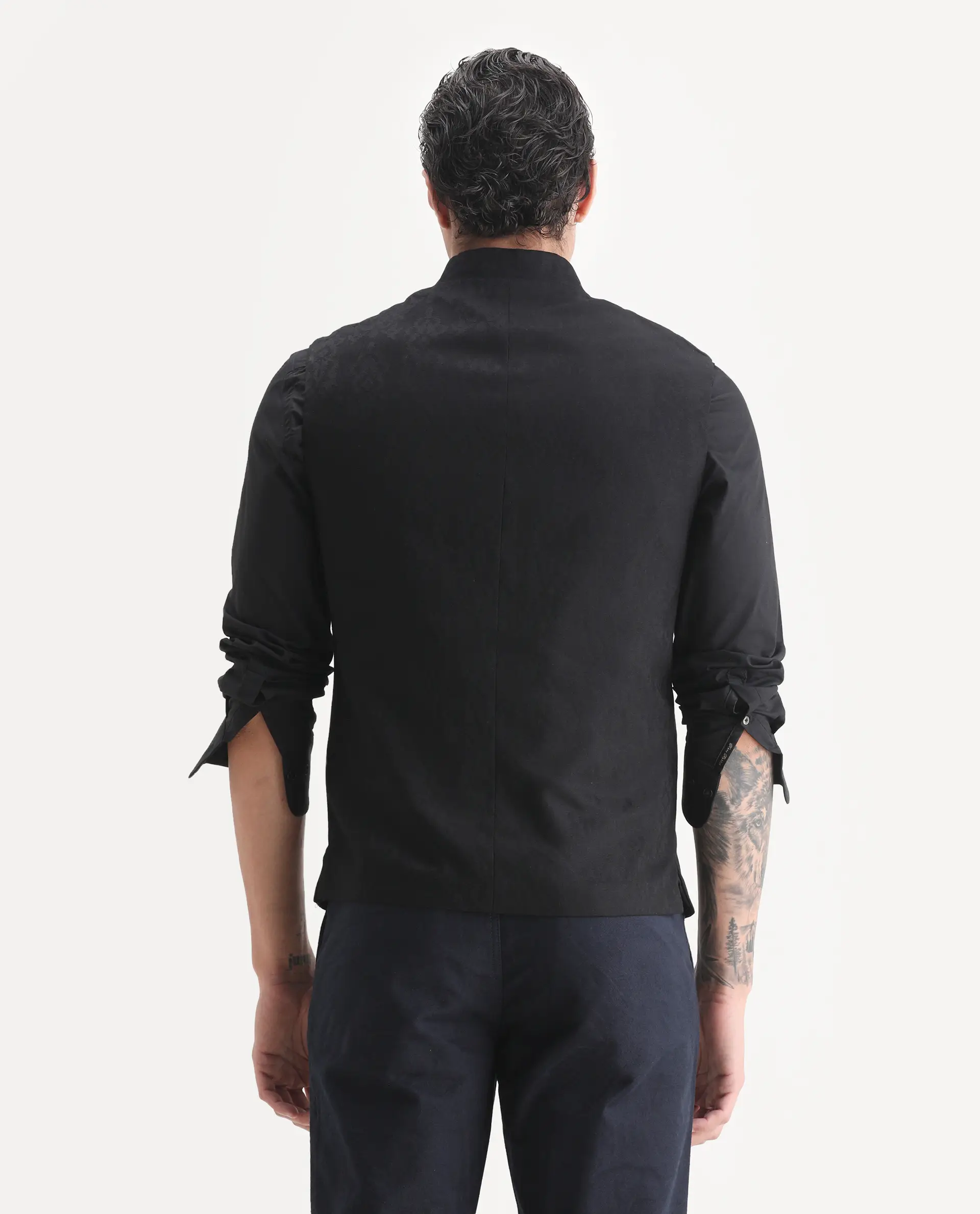 Rare Rabbit Men's Corti Black Polyester Jacquard Tailored Fit Sleeveless Mandarin Collar Bandhgala - Image 8