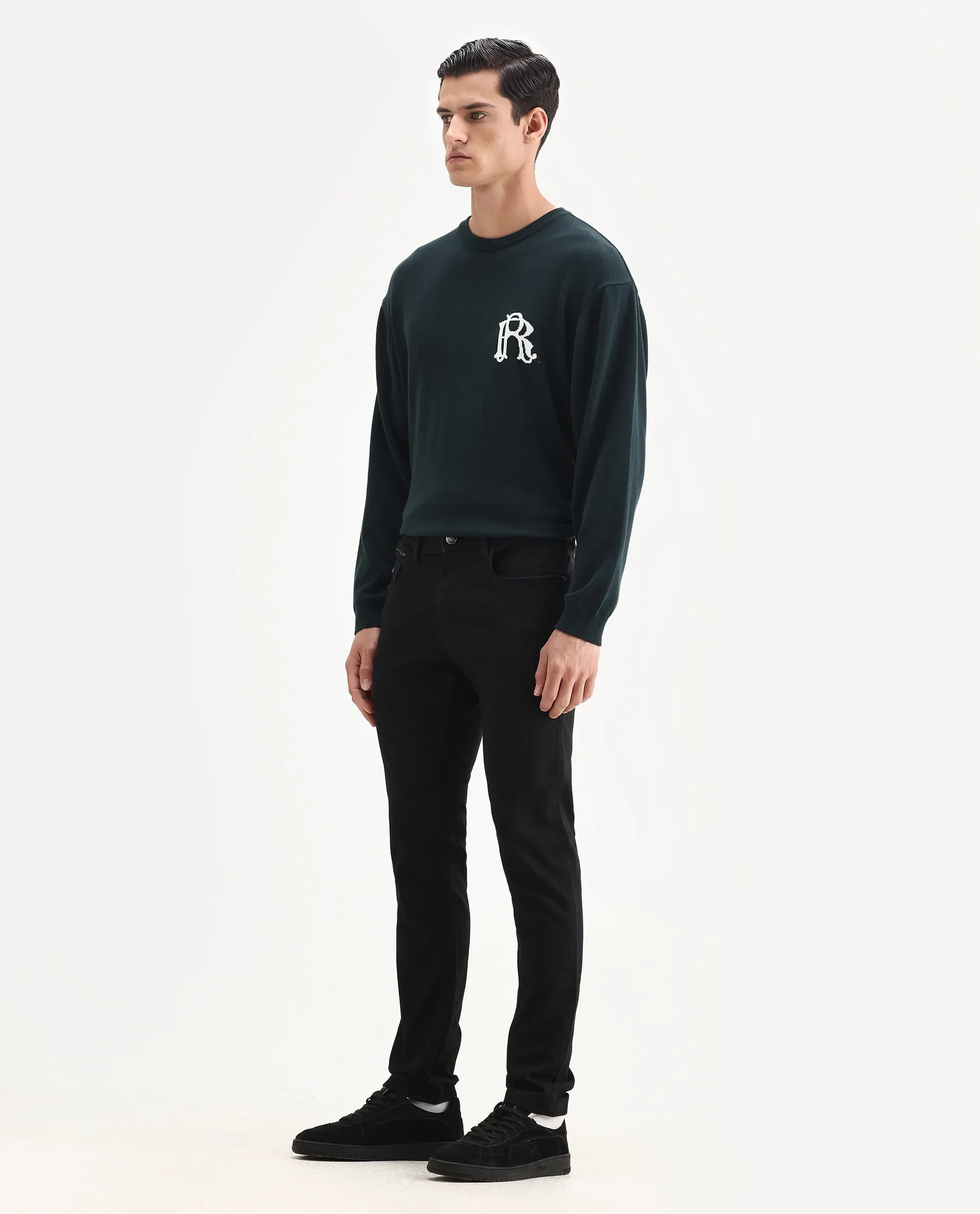Rare Rabbit Men's Corvo Black Cotton Blend Plain Hawk Slim Fit Jeans - Image 4