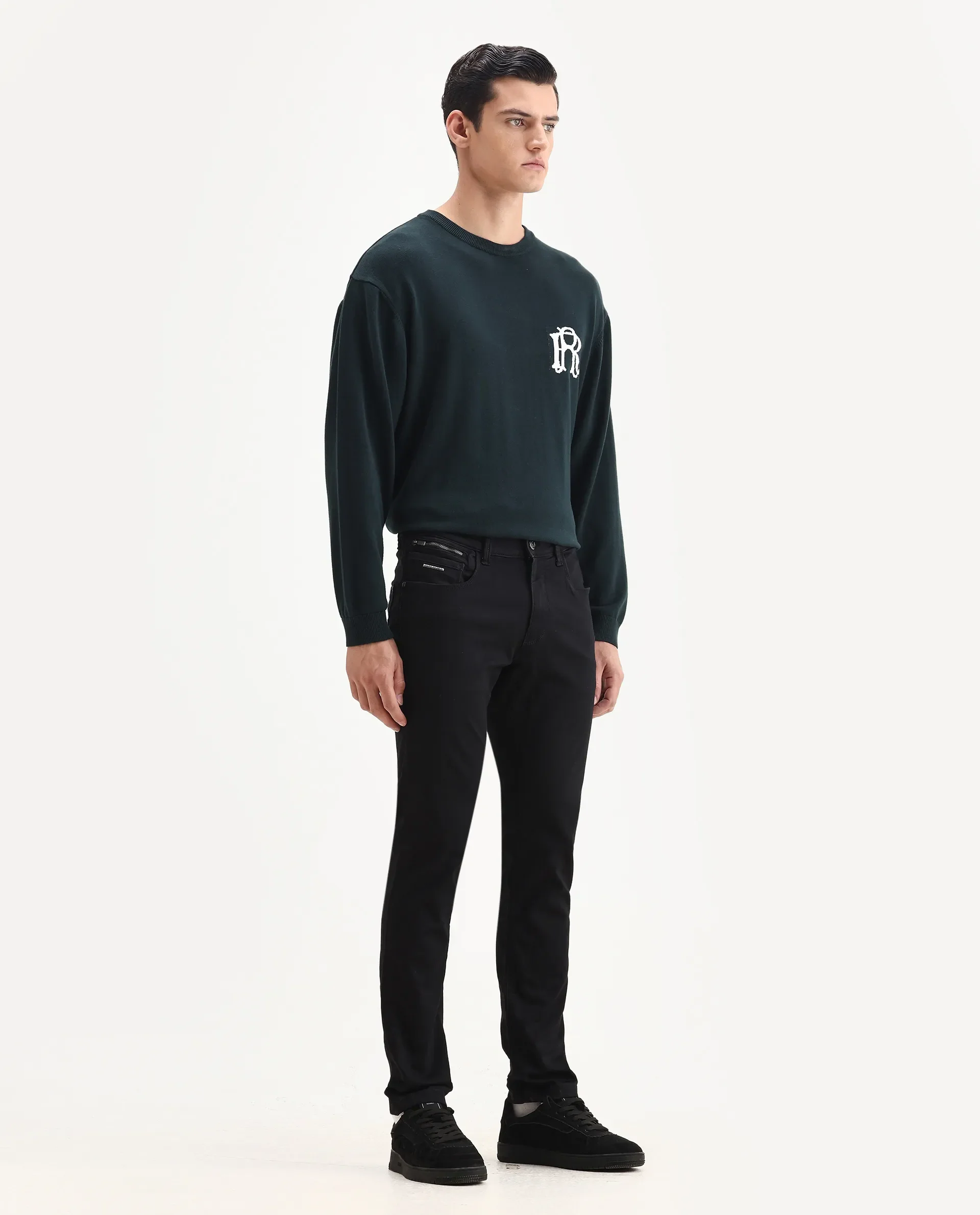 Rare Rabbit Men's Corvo Black Cotton Blend Plain Hawk Slim Fit Jeans - Image 5