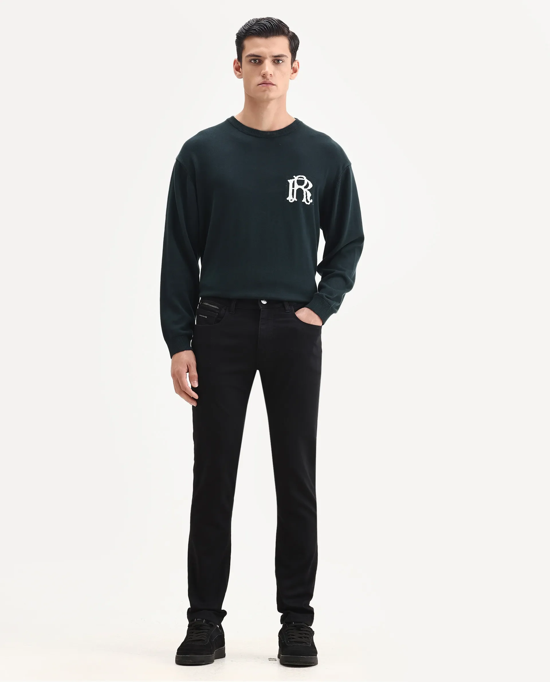 Rare Rabbit Men's Corvo Black Cotton Blend Plain Hawk Slim Fit Jeans - Image 6