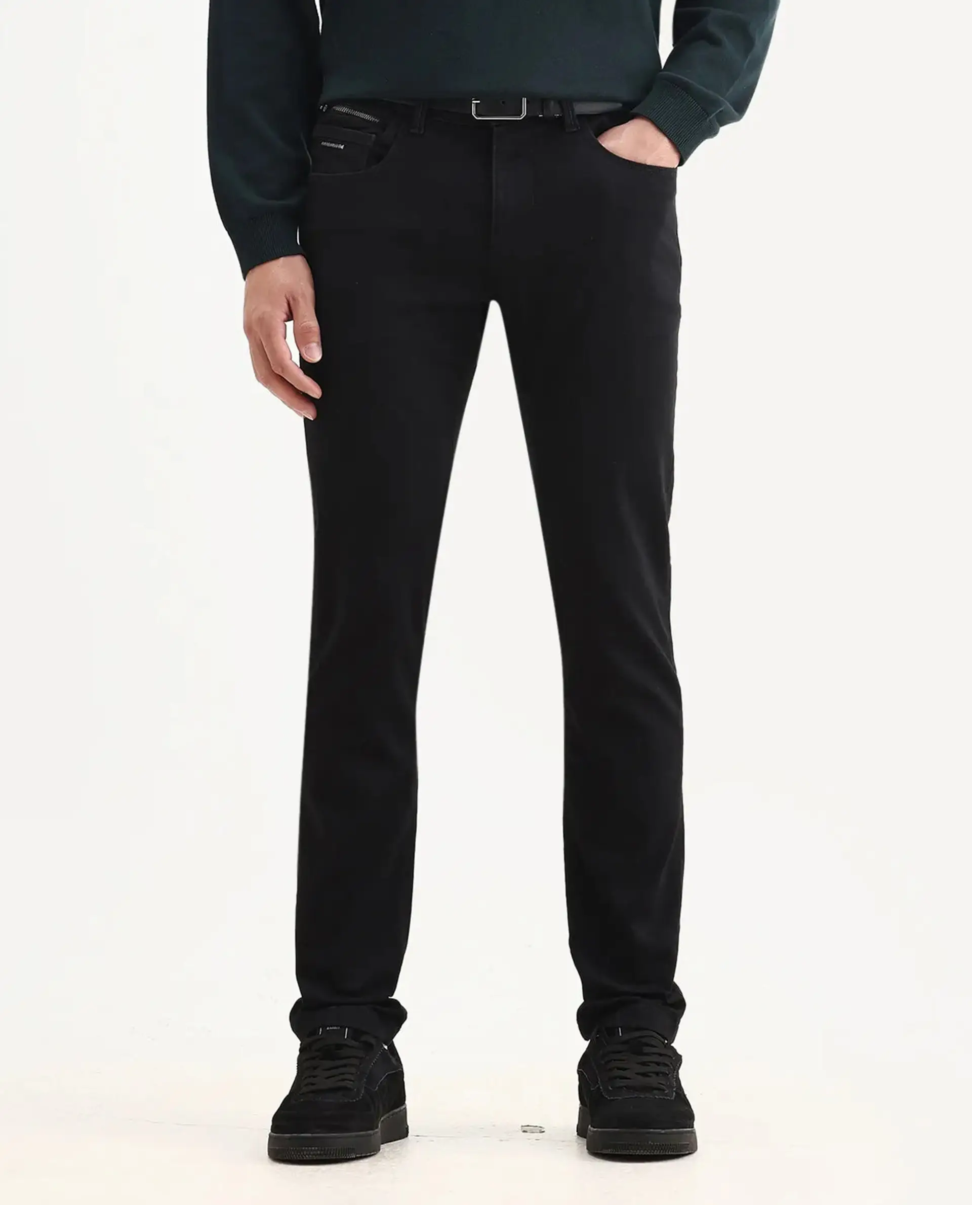 Rare Rabbit Men's Corvo Black Cotton Blend Plain Hawk Slim Fit Jeans - Image 8