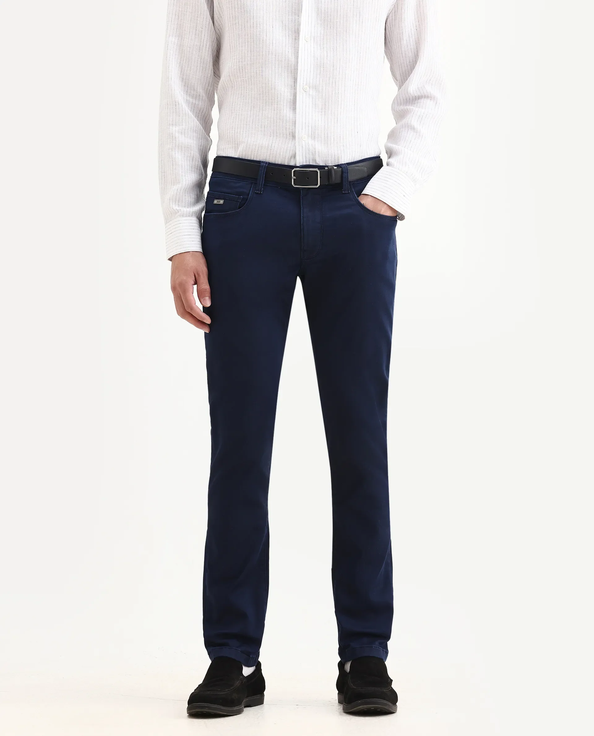 Rare Rabbit Men's Corvo Blue Cotton Blend Plain Hawk Slim Fit Jeans - Image 2