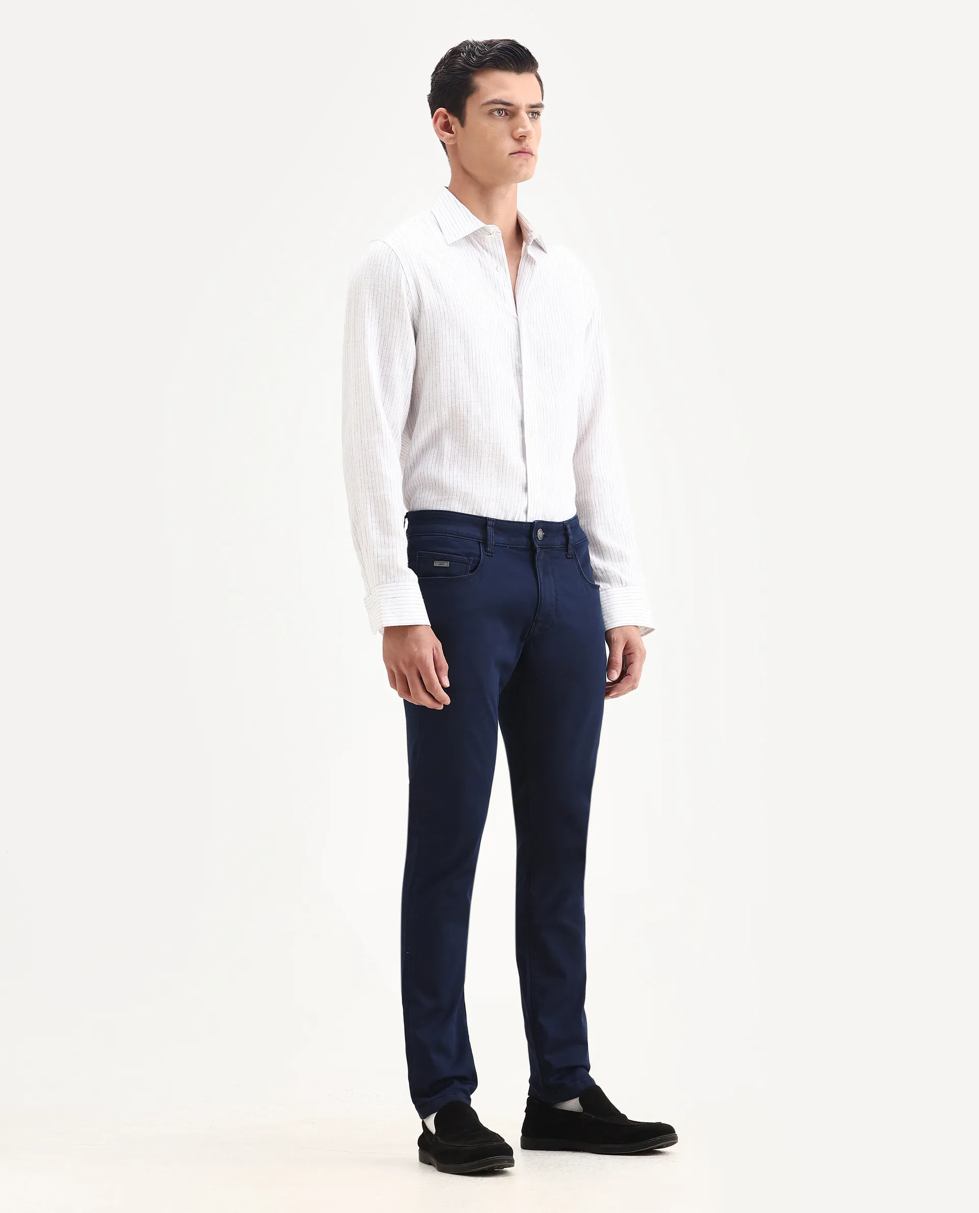Rare Rabbit Men's Corvo Blue Cotton Blend Plain Hawk Slim Fit Jeans - Image 4