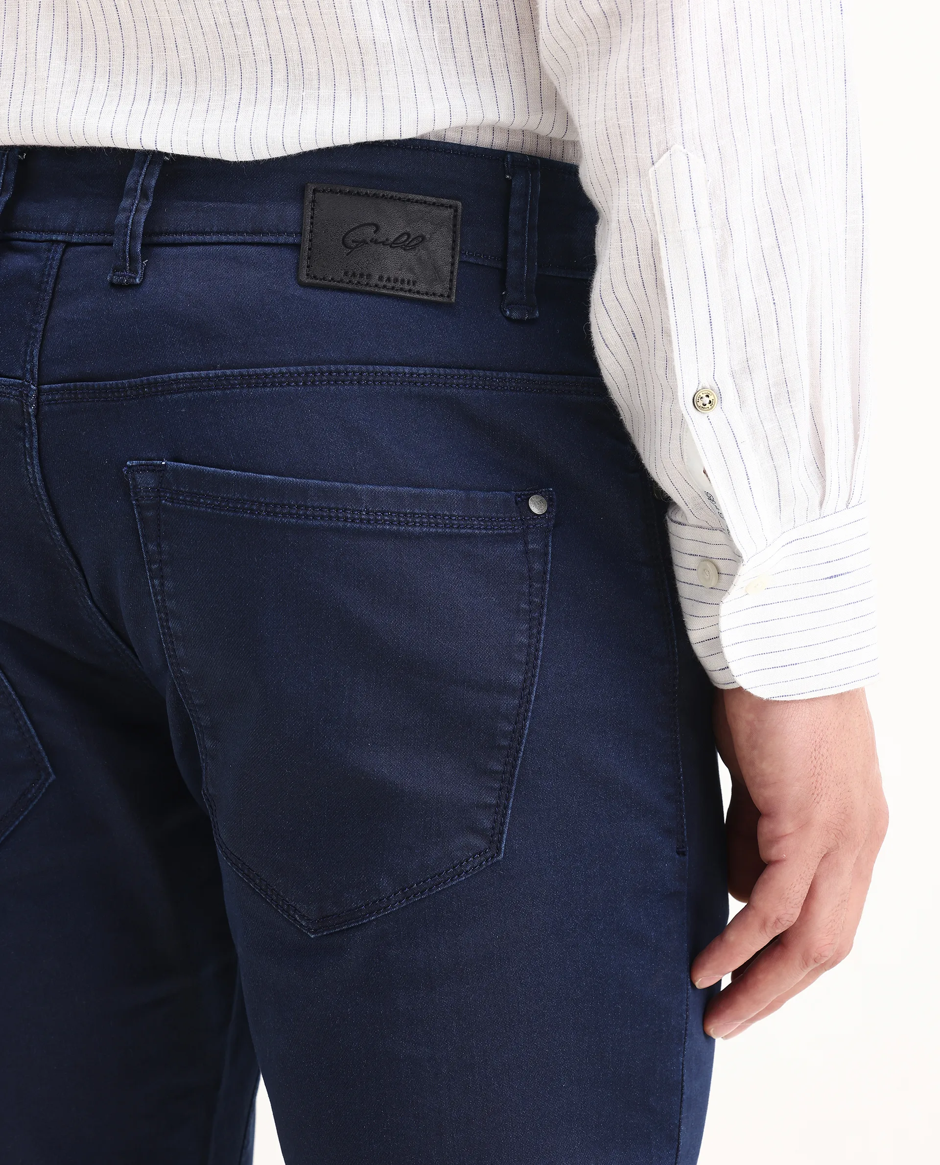 Rare Rabbit Men's Corvo Blue Cotton Blend Plain Hawk Slim Fit Jeans - Image 5