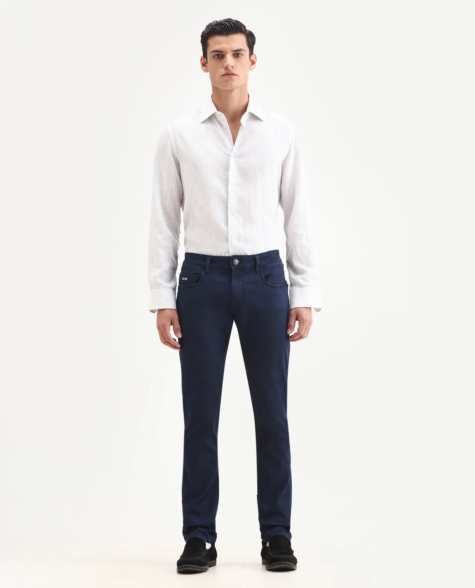 Rare Rabbit Men's Corvo Blue Cotton Blend Plain Hawk Slim Fit Jeans - Image 6