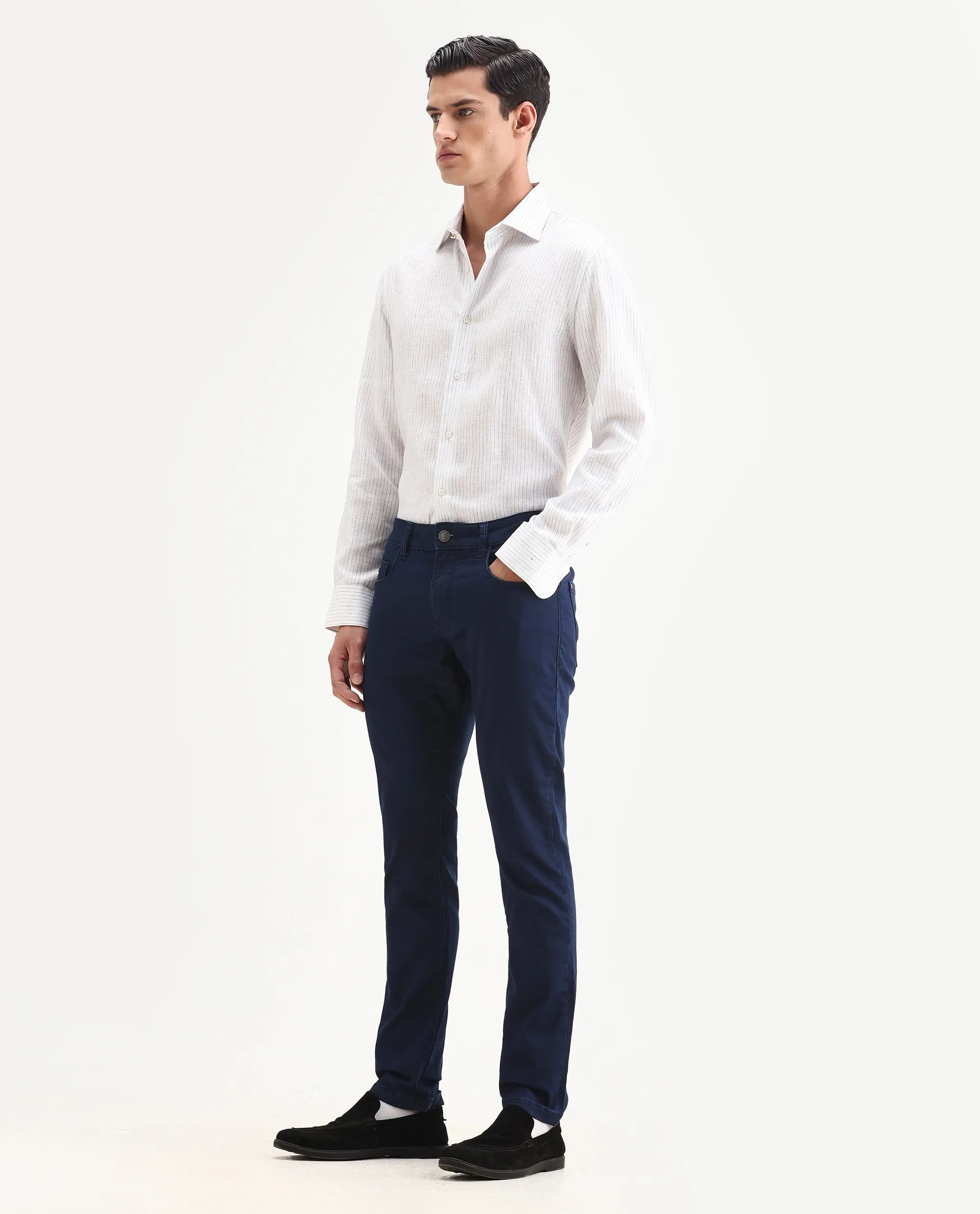 Rare Rabbit Men's Corvo Blue Cotton Blend Plain Hawk Slim Fit Jeans - Image 7