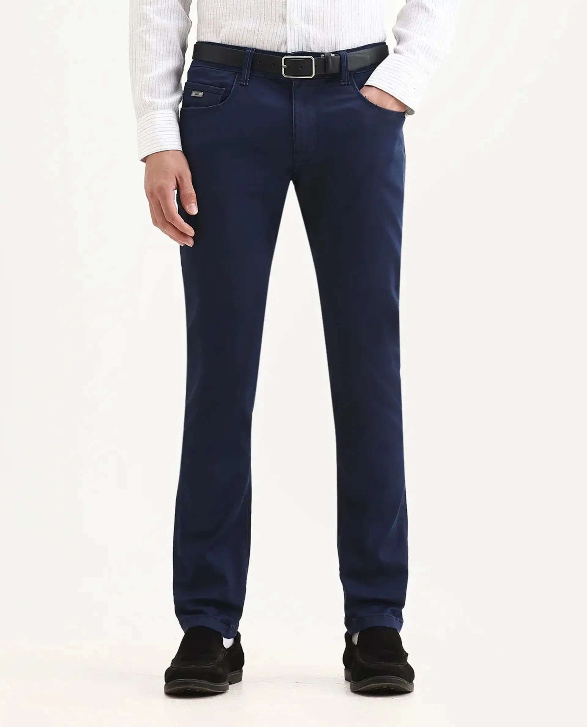 Rare Rabbit Men's Corvo Blue Cotton Blend Plain Hawk Slim Fit Jeans - Image 9