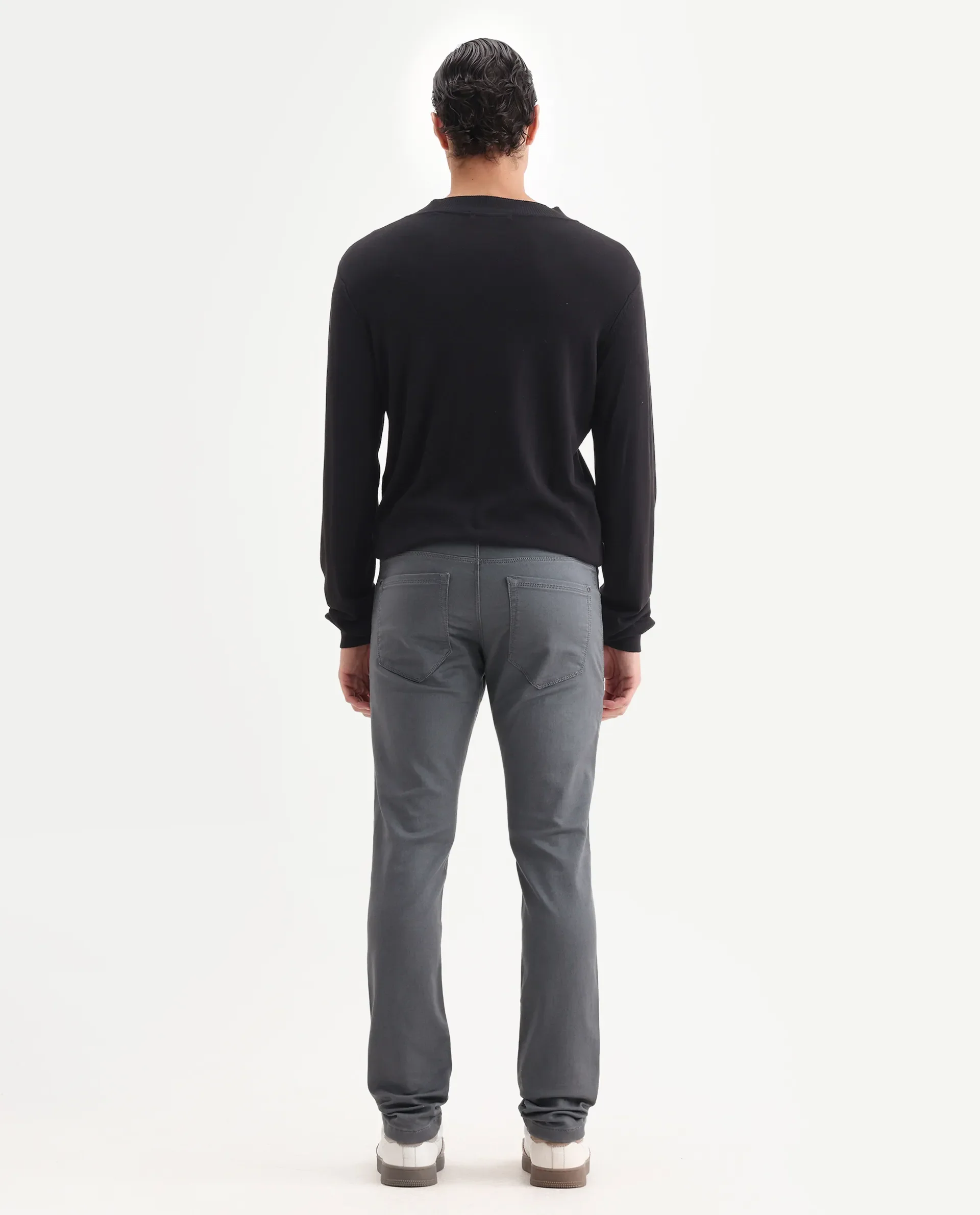 Rare Rabbit Men's Corvo Dark Grey Cotton Blend Plain Hawk Slim Fit Jeans - Image 6