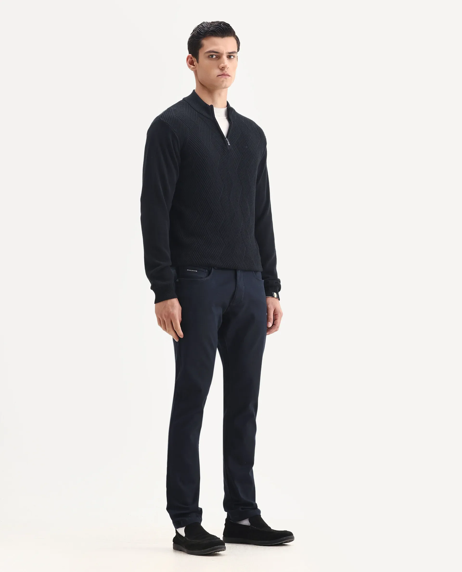 Rare Rabbit Men's Corvo Navy Cotton Blend Plain Hawk Slim Fit Jeans - Image 4
