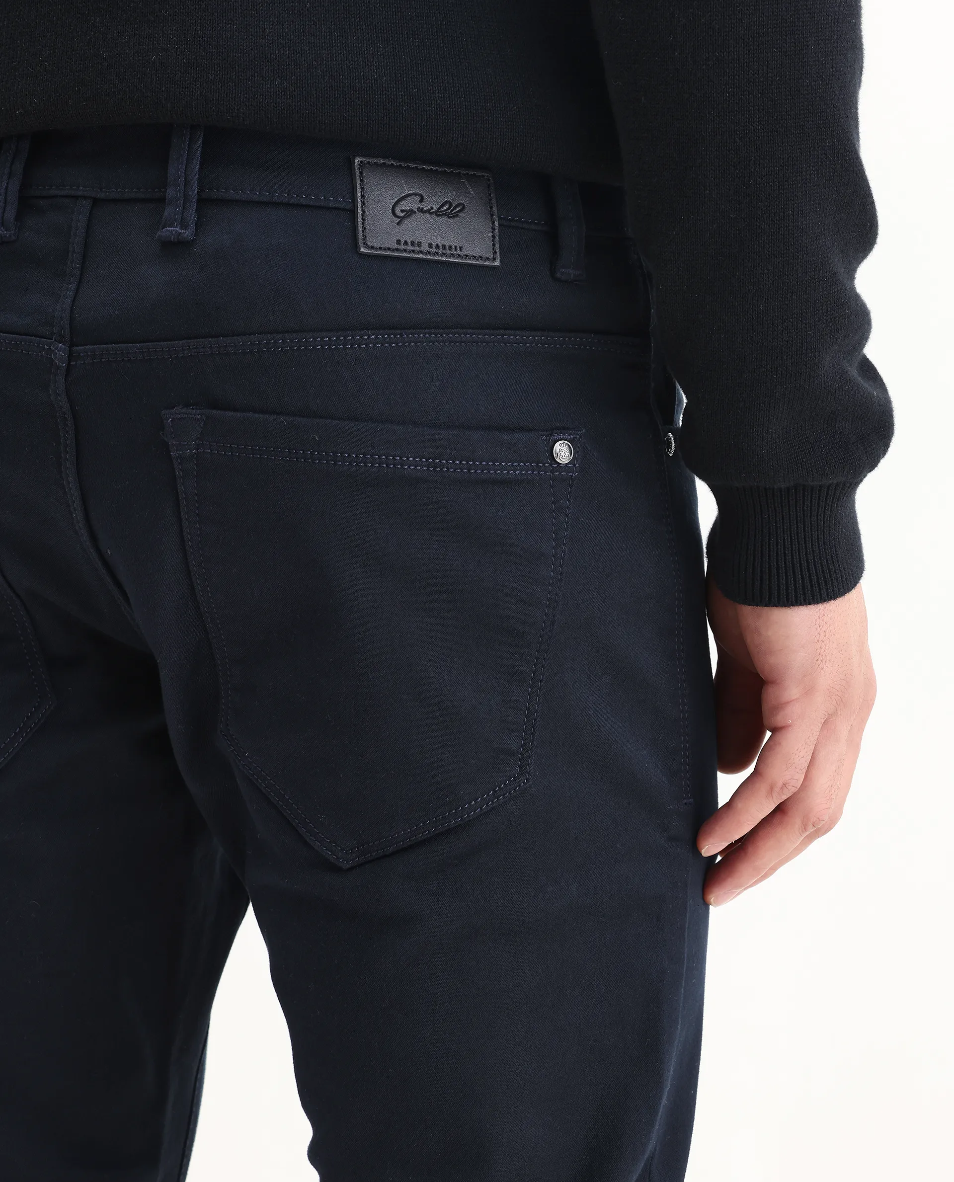 Rare Rabbit Men's Corvo Navy Cotton Blend Plain Hawk Slim Fit Jeans - Image 5