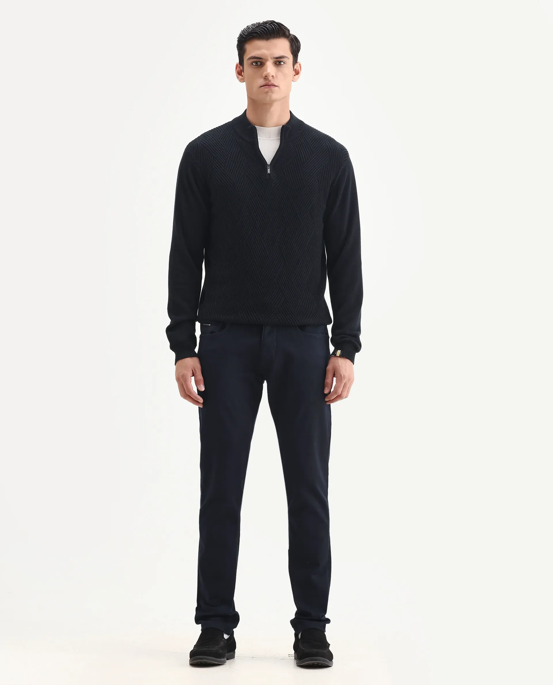 Rare Rabbit Men's Corvo Navy Cotton Blend Plain Hawk Slim Fit Jeans - Image 6