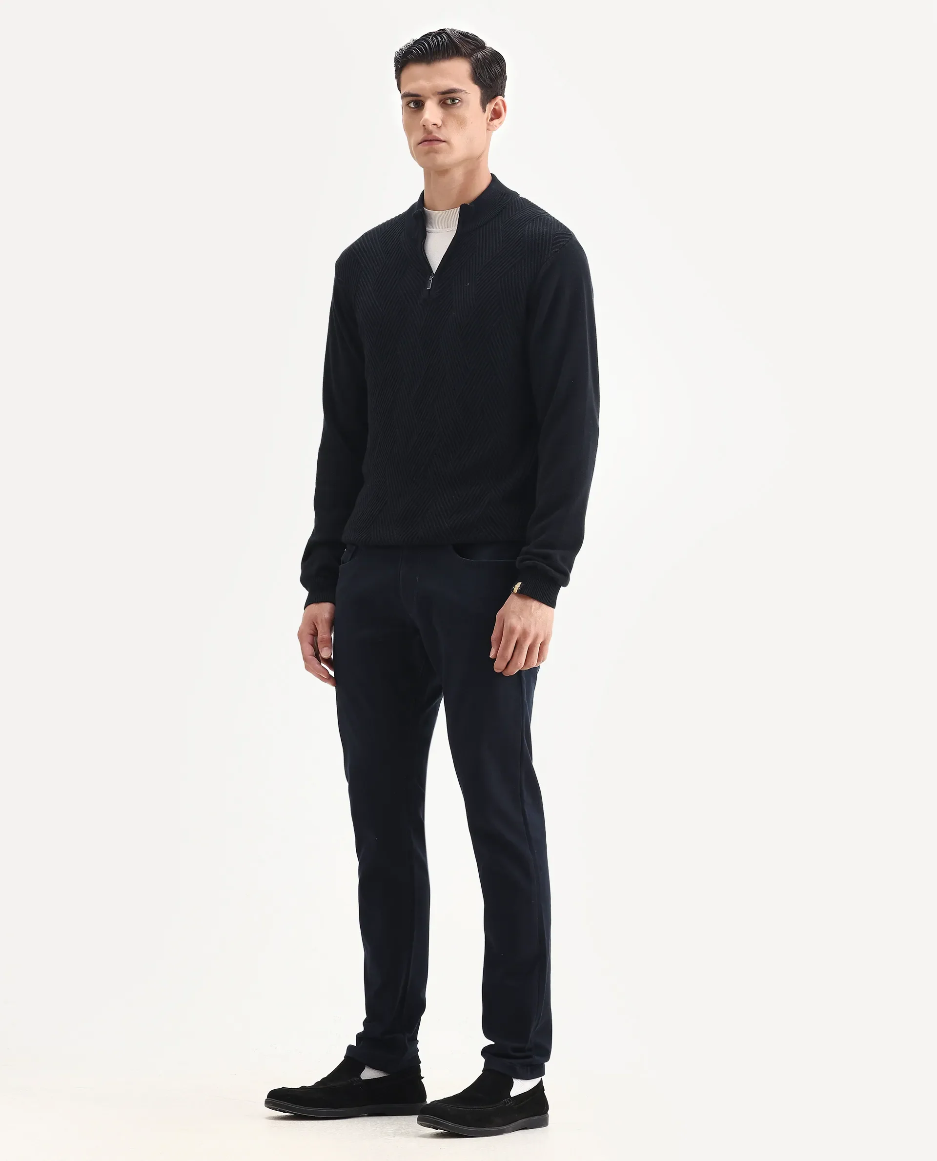 Rare Rabbit Men's Corvo Navy Cotton Blend Plain Hawk Slim Fit Jeans - Image 7