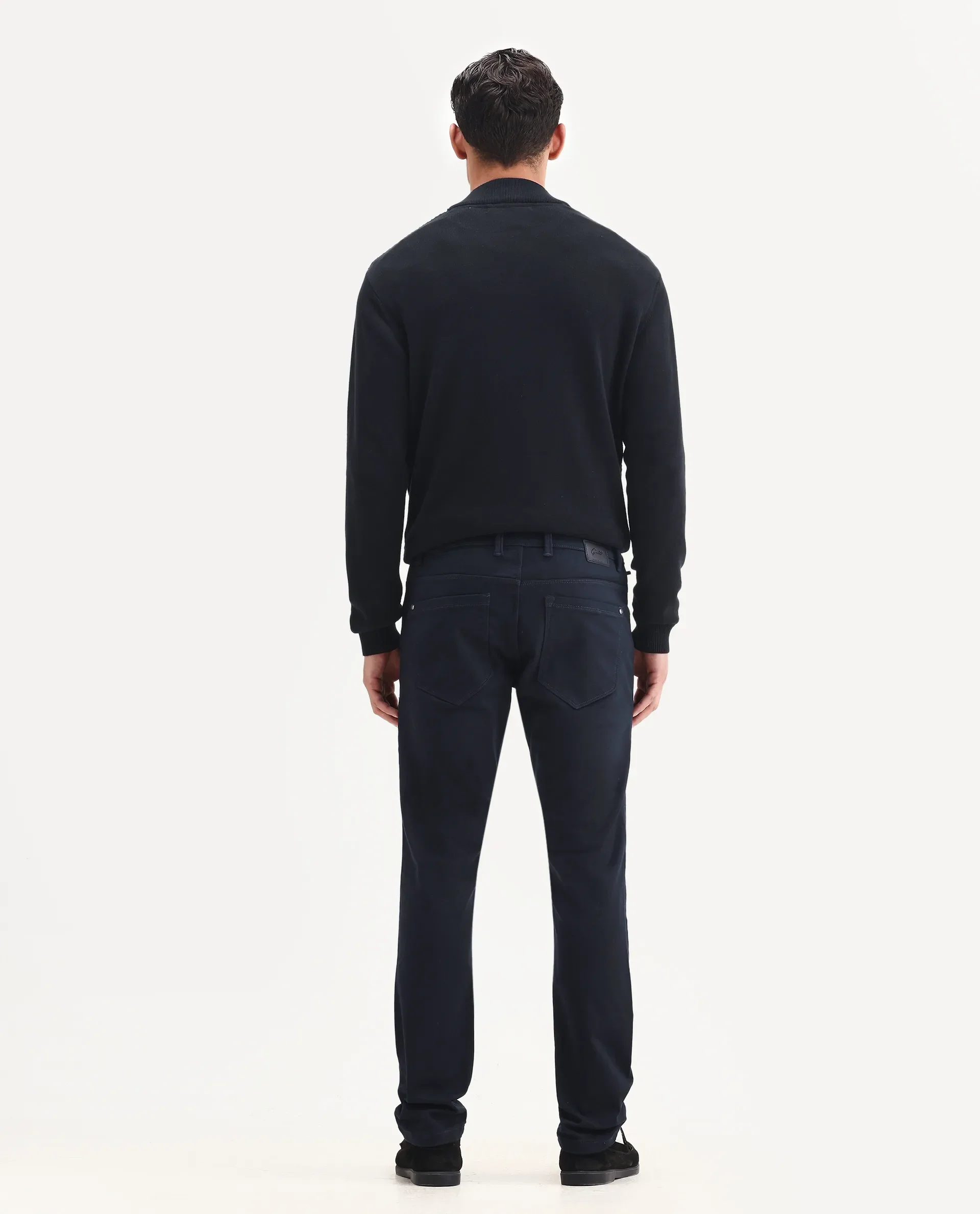 Rare Rabbit Men's Corvo Navy Cotton Blend Plain Hawk Slim Fit Jeans - Image 8