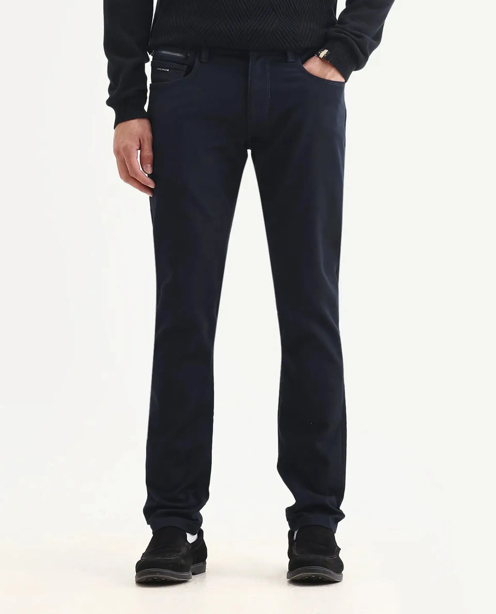 Rare Rabbit Men's Corvo Navy Cotton Blend Plain Hawk Slim Fit Jeans - Image 9