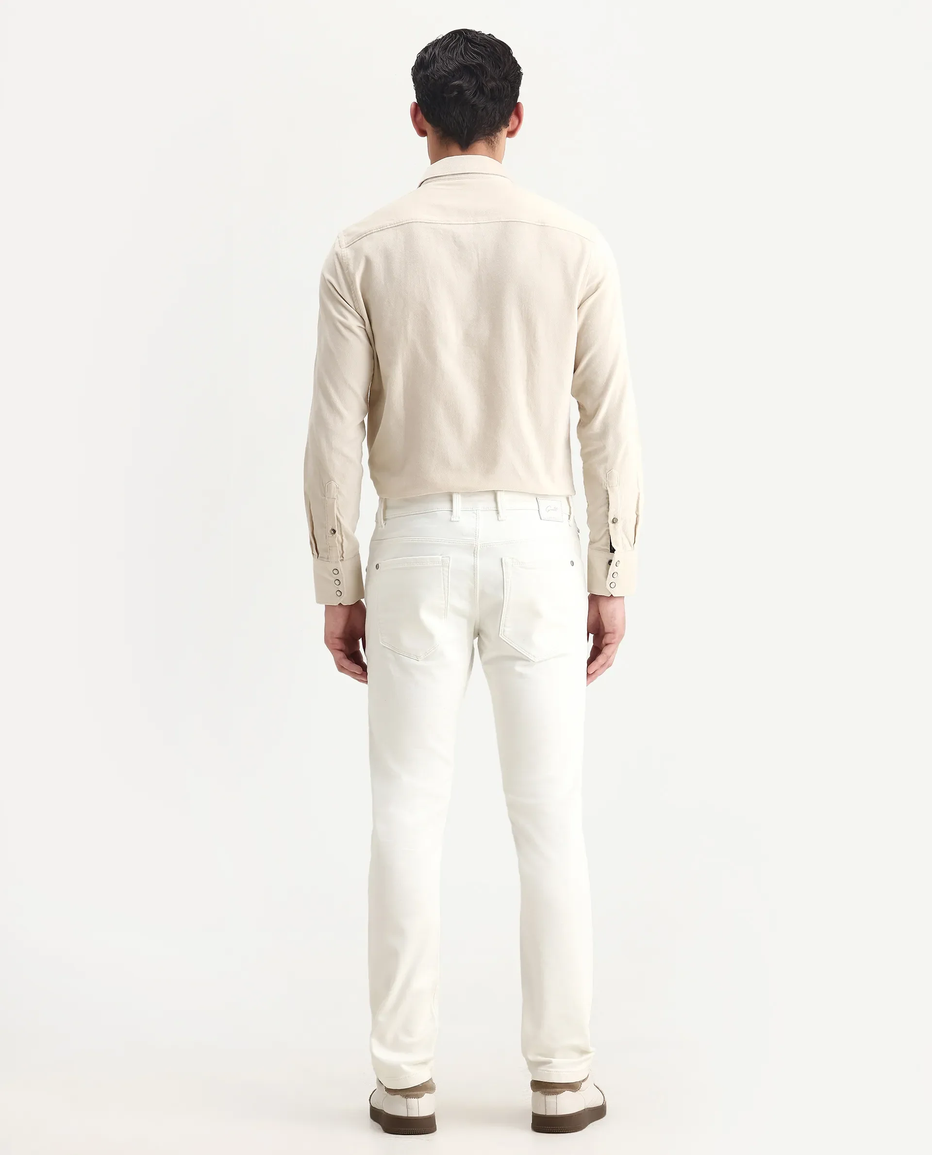 Rare Rabbit Men's Corvo Off White Cotton Blend Plain Hawk Slim Fit Jeans - Image 8