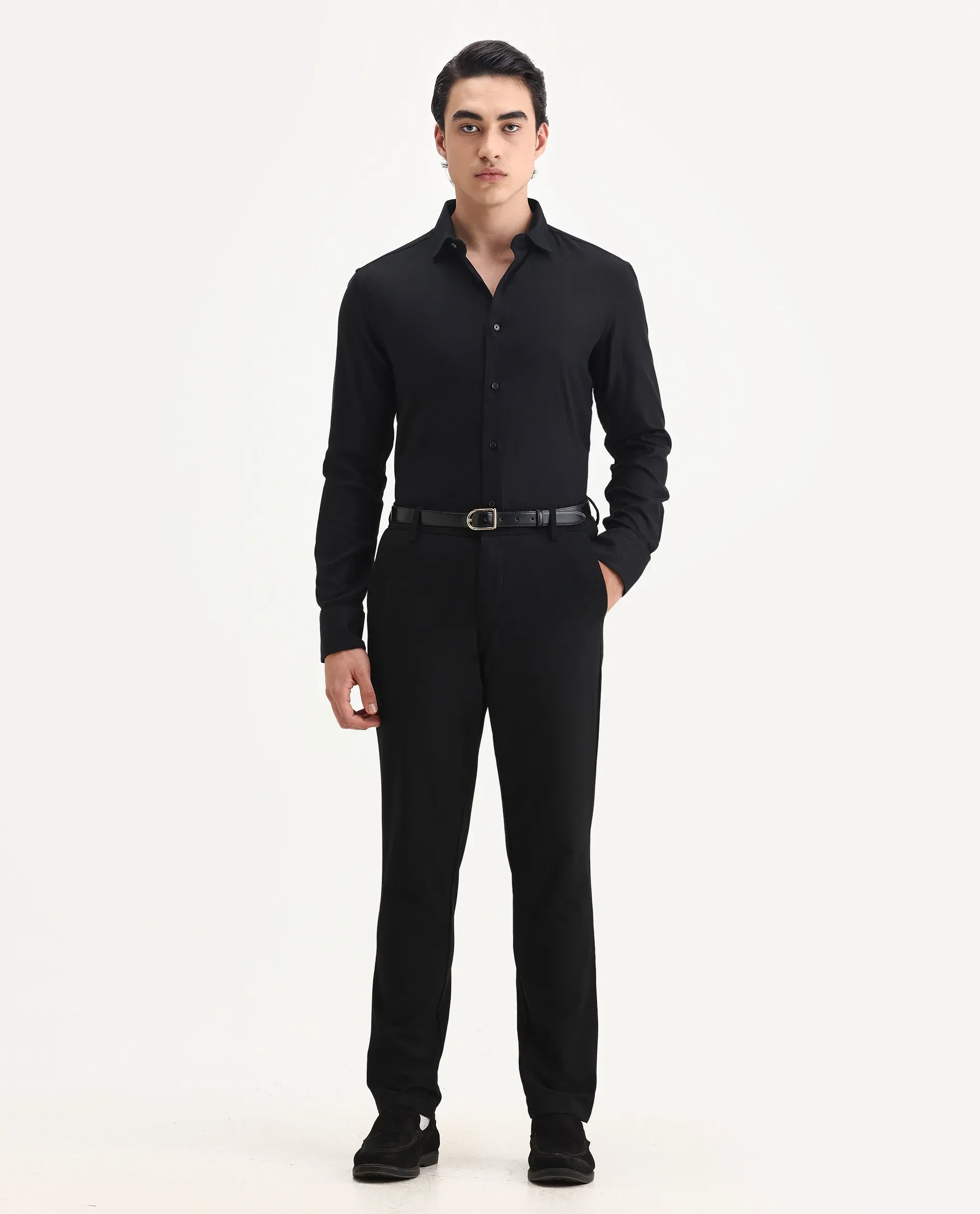 Rare Rabbit Men's Cosa-1 Black Cotton Plain Regular Fit Full Sleeve Collared Shirt - Image 2