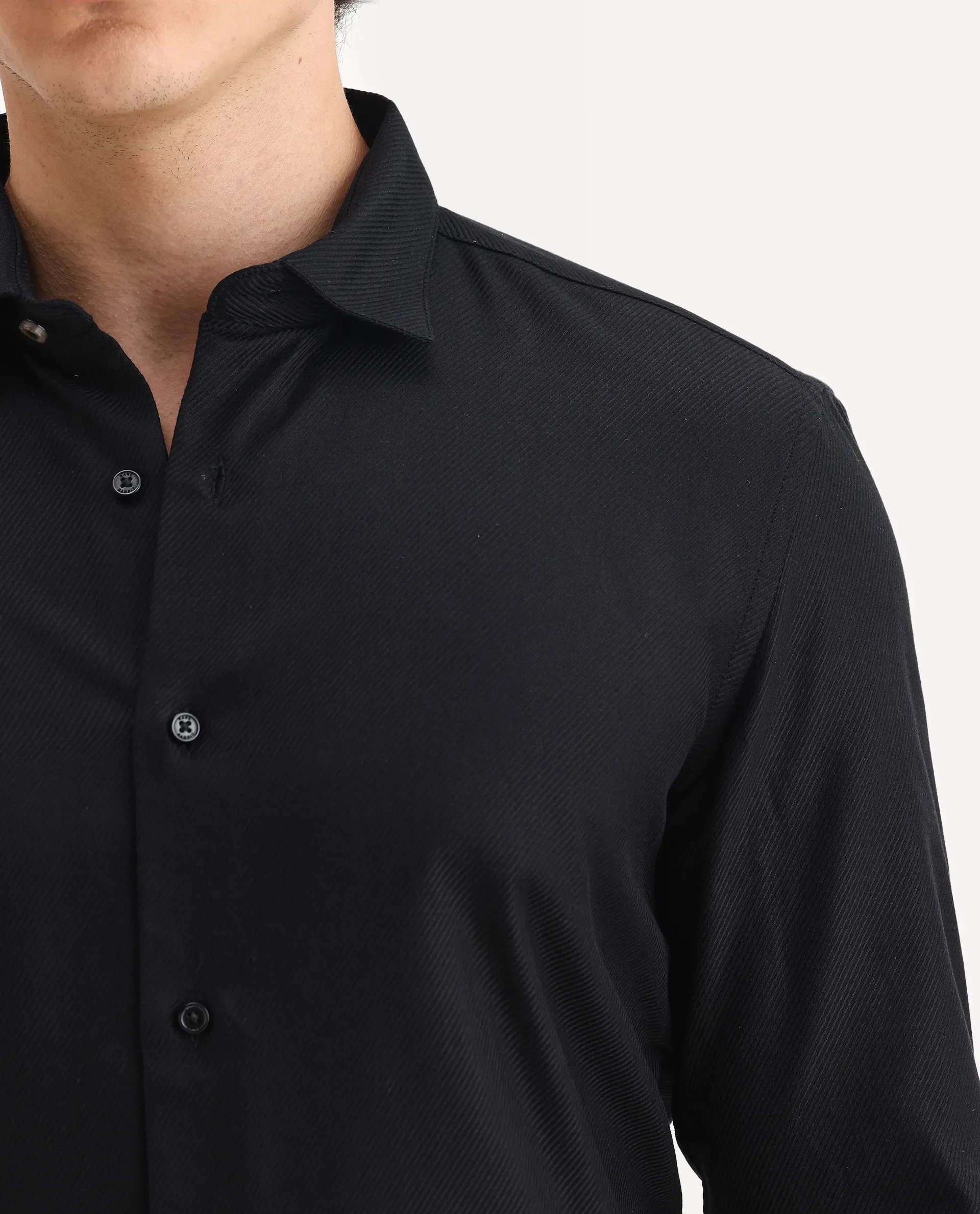 Rare Rabbit Men's Cosa-1 Black Cotton Plain Regular Fit Full Sleeve Collared Shirt - Image 3