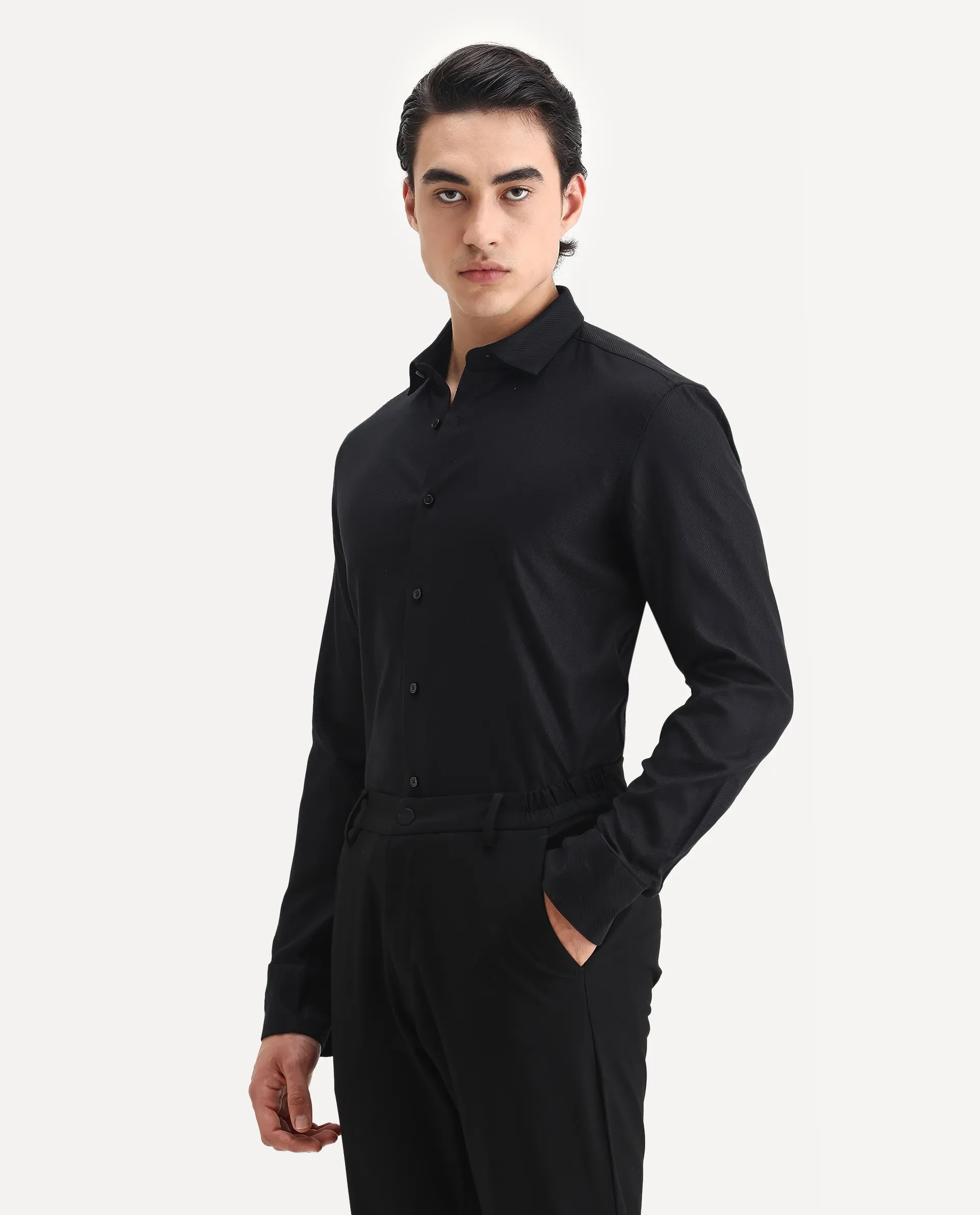 Rare Rabbit Men's Cosa-1 Black Cotton Plain Regular Fit Full Sleeve Collared Shirt - Image 4