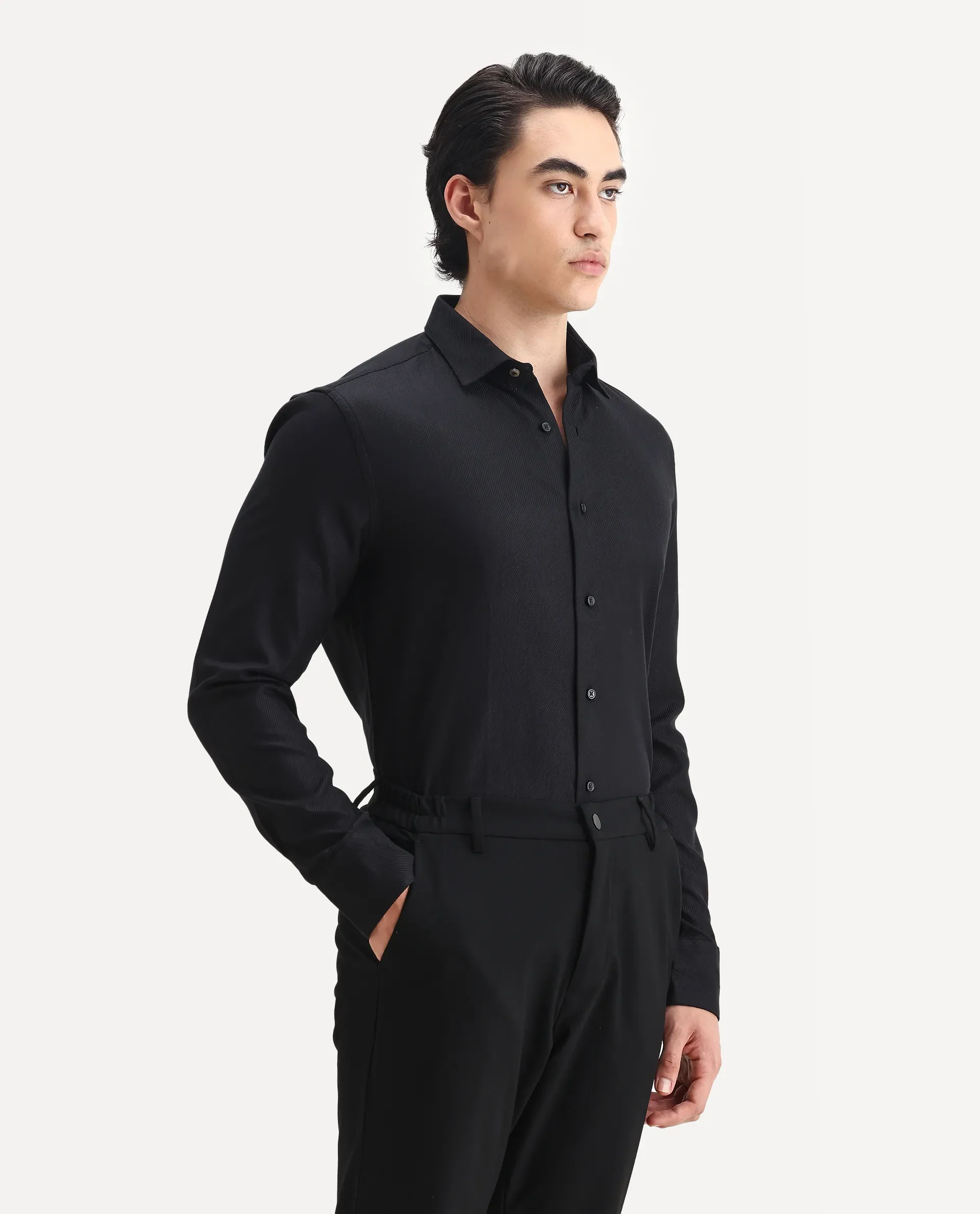 Rare Rabbit Men's Cosa-1 Black Cotton Plain Regular Fit Full Sleeve Collared Shirt - Image 5