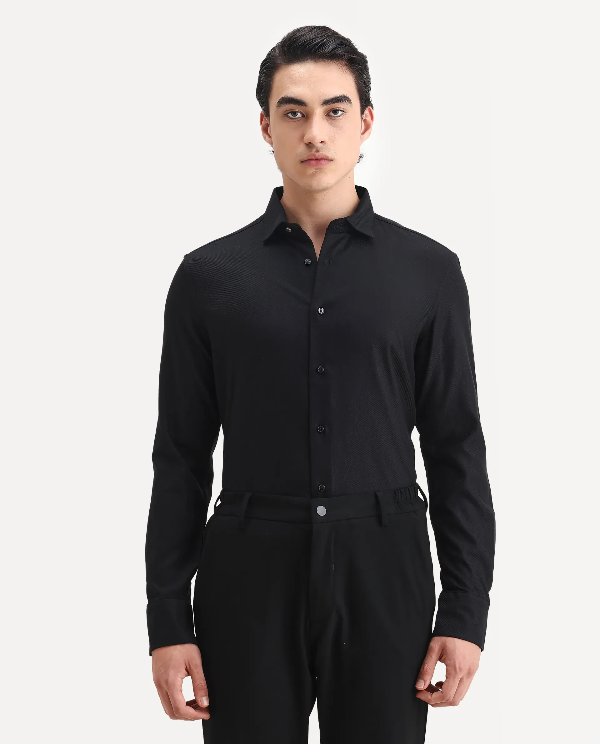Rare Rabbit Men's Cosa-1 Black Cotton Plain Regular Fit Full Sleeve Collared Shirt - Image 6