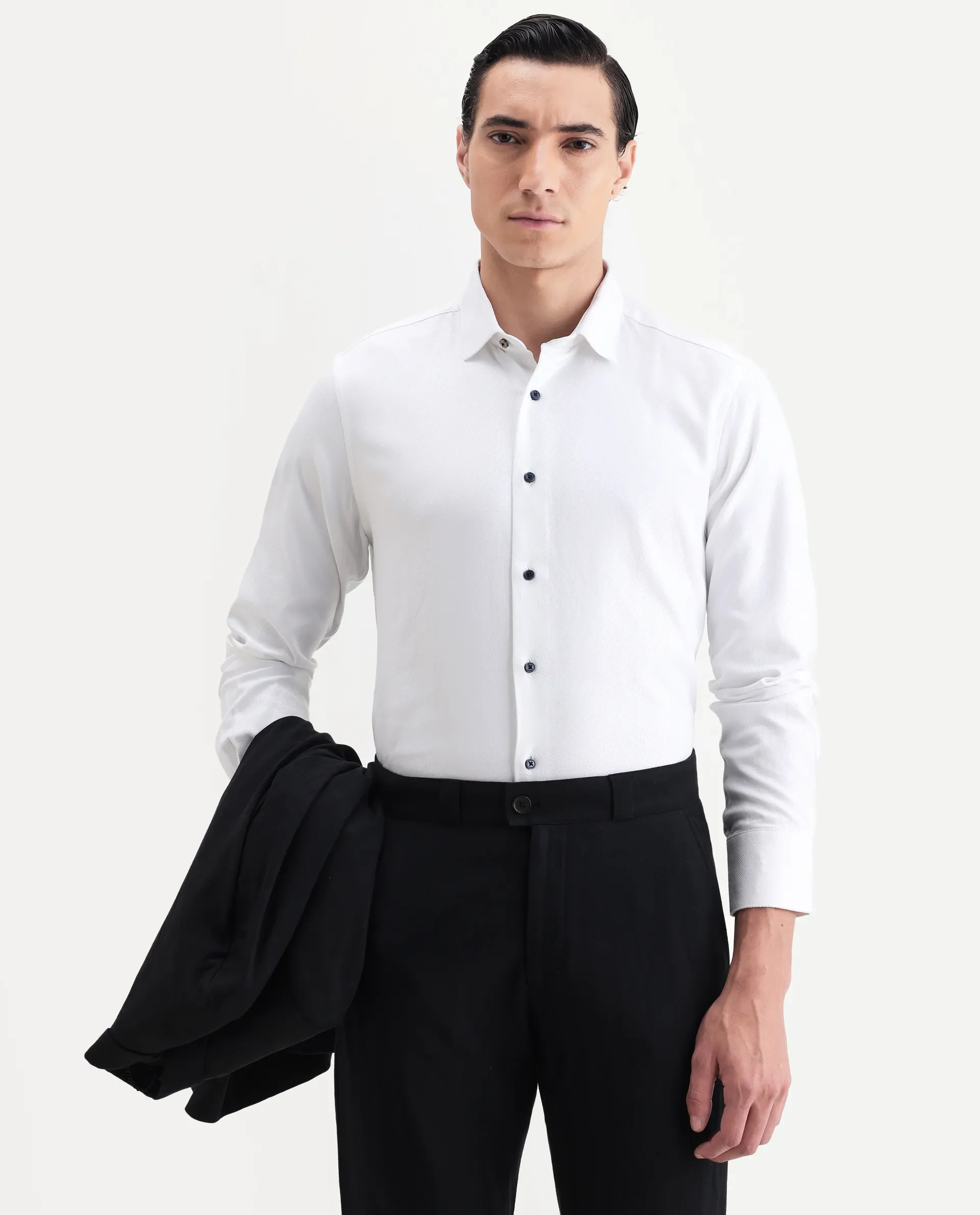 Rare Rabbit Men's Cosa-1 White Cotton Plain Regular Fit Full Sleeve Collared Shirt