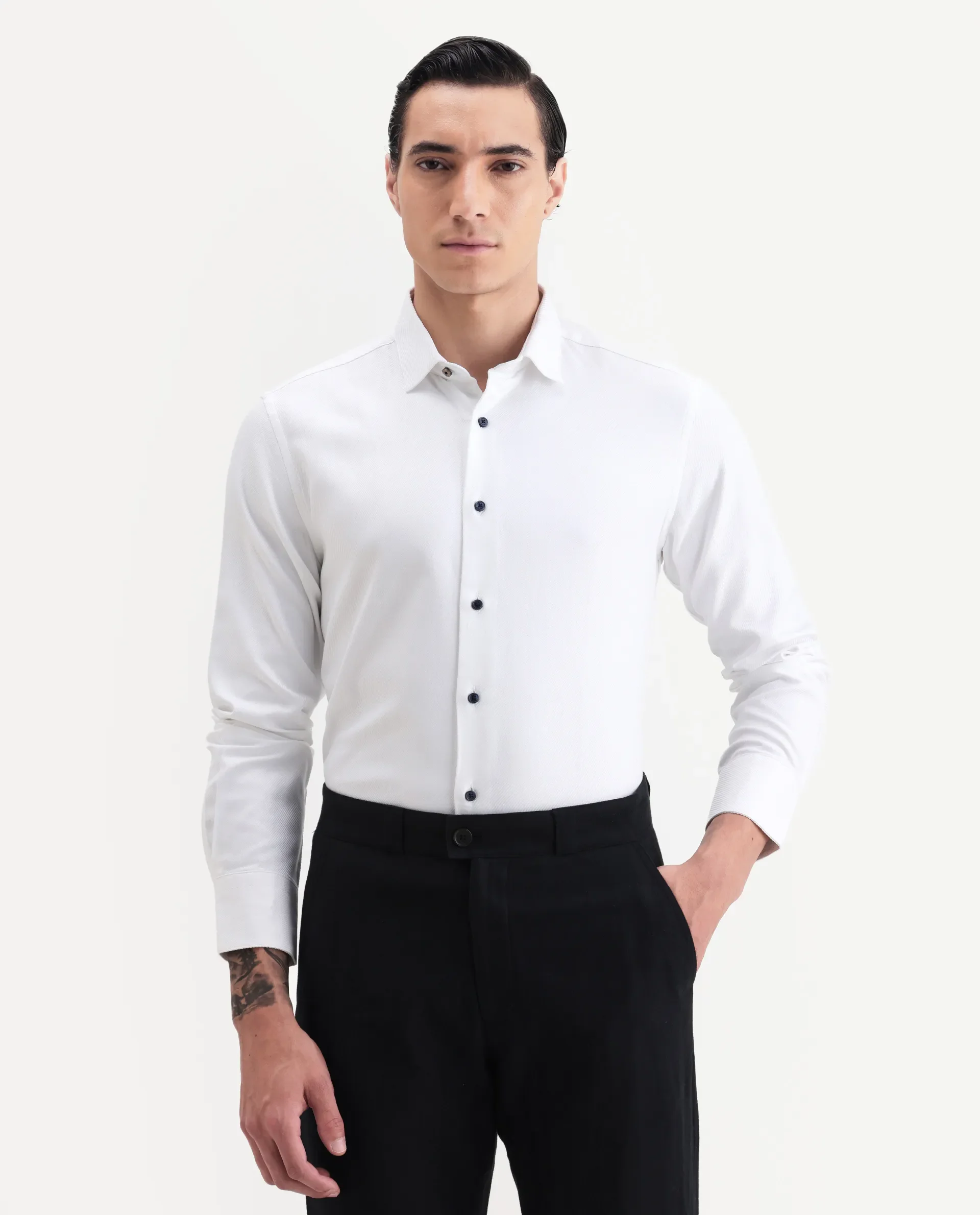 Rare Rabbit Men's Cosa-1 White Cotton Plain Regular Fit Full Sleeve Collared Shirt - Image 4