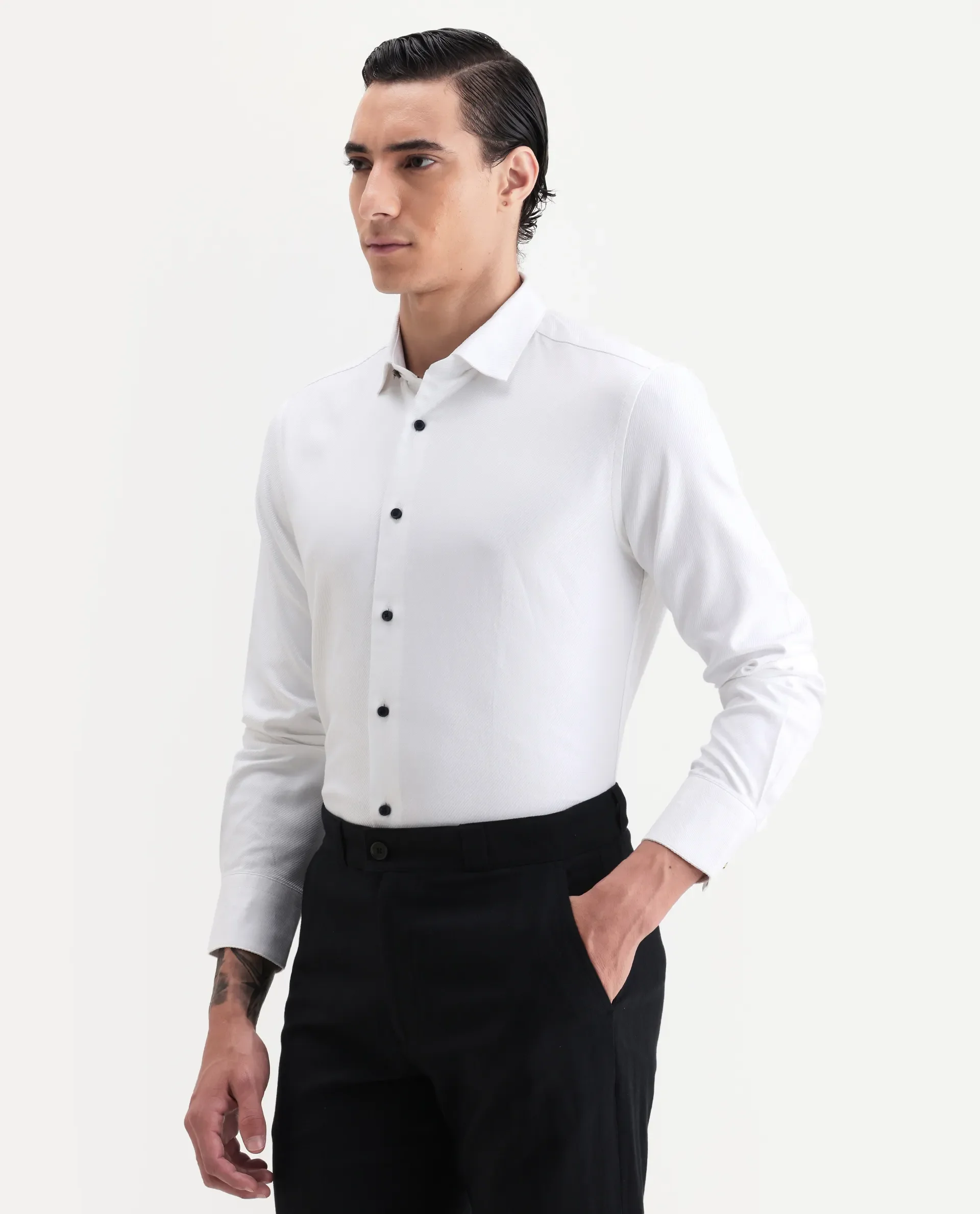Rare Rabbit Men's Cosa-1 White Cotton Plain Regular Fit Full Sleeve Collared Shirt - Image 5