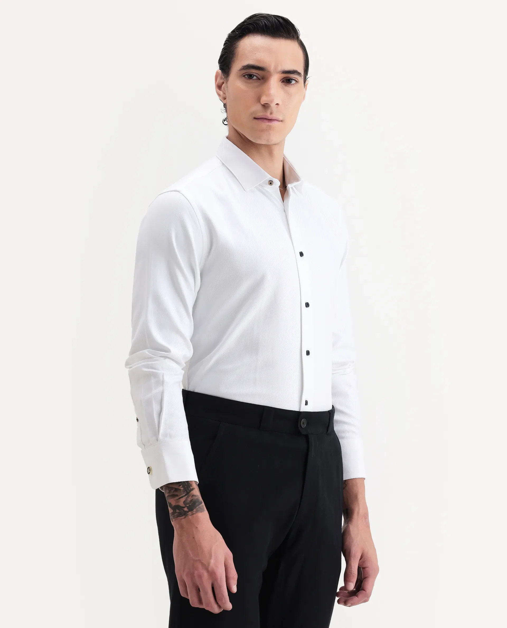 Rare Rabbit Men's Cosa-1 White Cotton Plain Regular Fit Full Sleeve Collared Shirt - Image 6