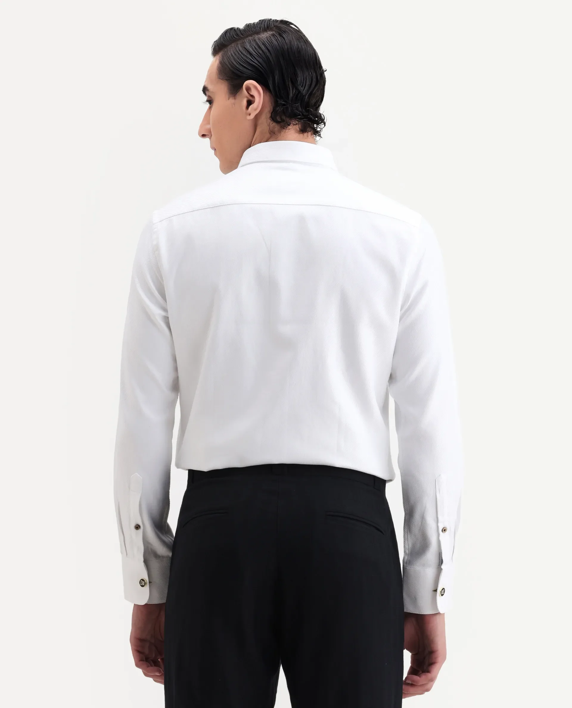 Rare Rabbit Men's Cosa-1 White Cotton Plain Regular Fit Full Sleeve Collared Shirt - Image 7