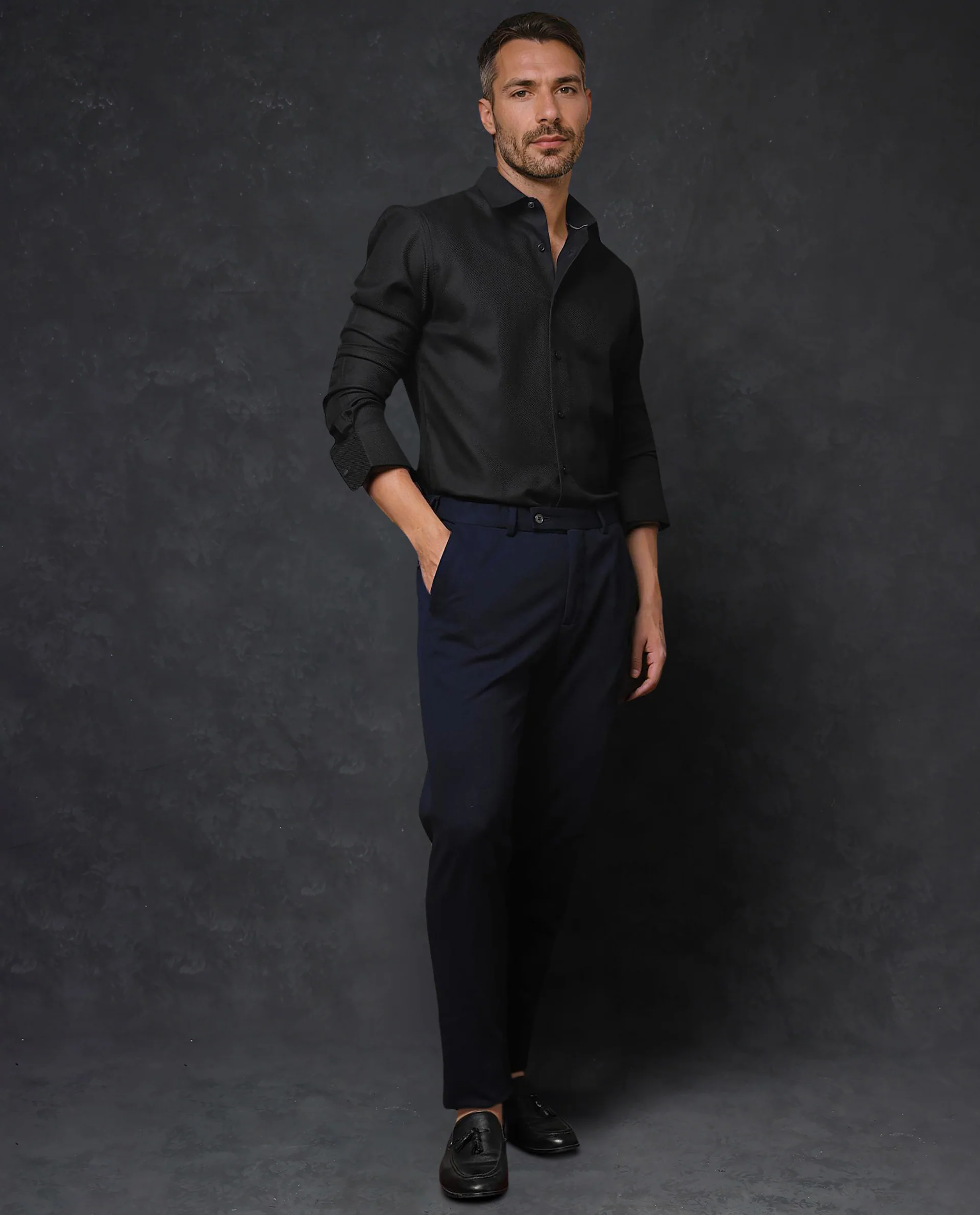 Rare Rabbit Men's Cosa Black Plain Regular Fit Full Sleeve Collared Shirt - Image 2