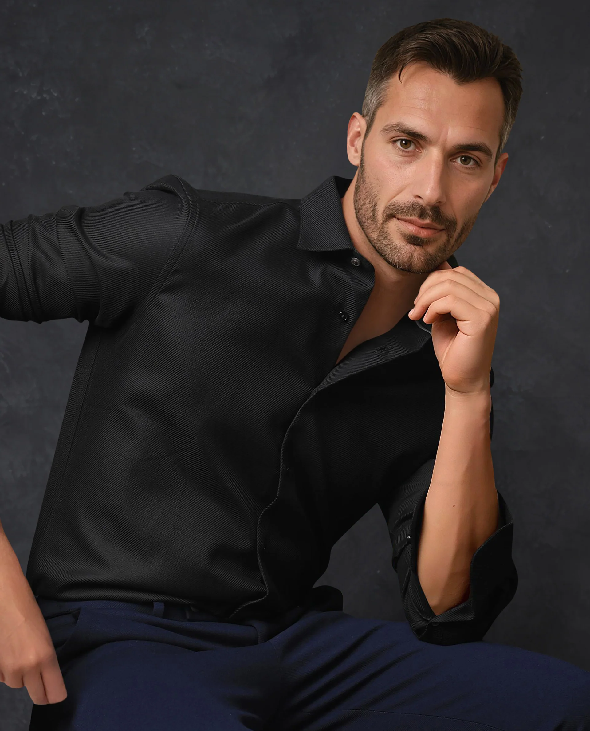 Rare Rabbit Men's Cosa Black Plain Regular Fit Full Sleeve Collared Shirt - Image 3