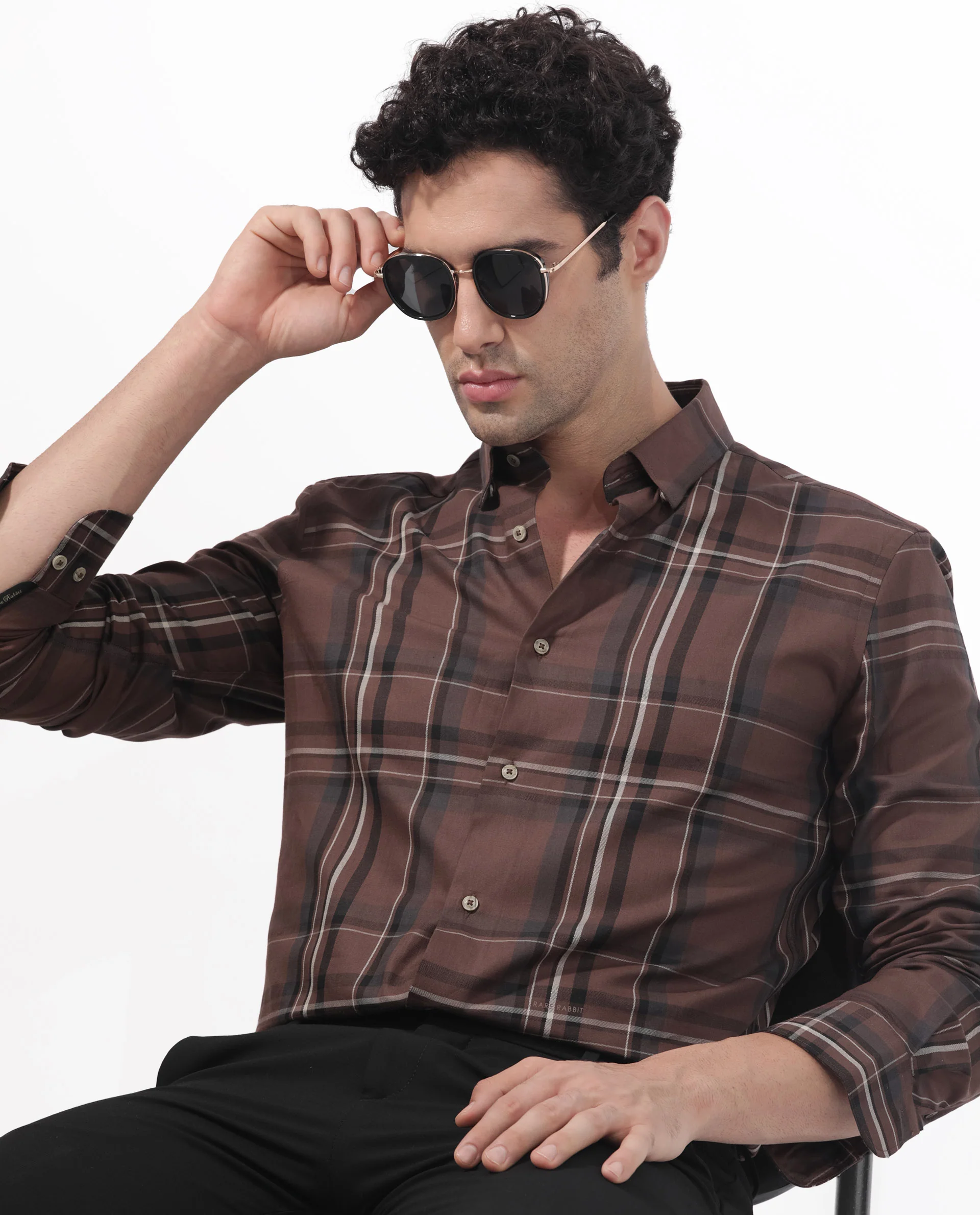 Rare Rabbit Men's Cosen Dark Brown Cotton Checked Print Regular Fit Full Sleeve Collared Shirt - Image 3