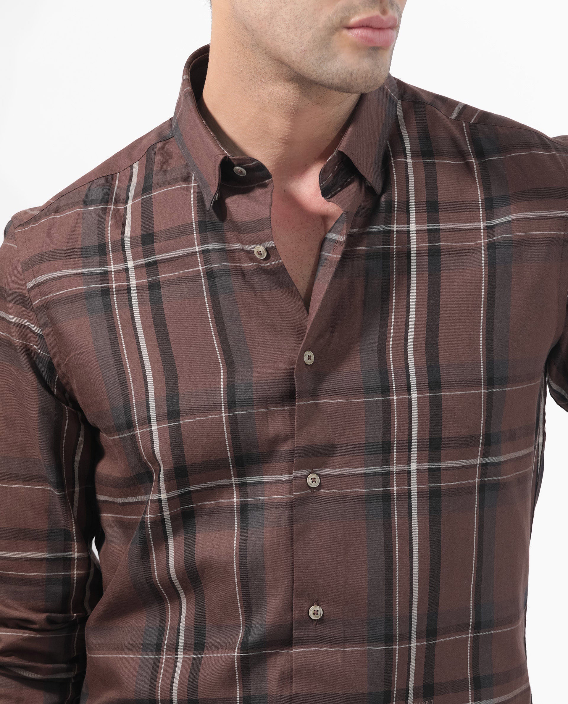 Rare Rabbit Men's Cosen Dark Brown Cotton Checked Print Regular Fit Full Sleeve Collared Shirt - Image 5