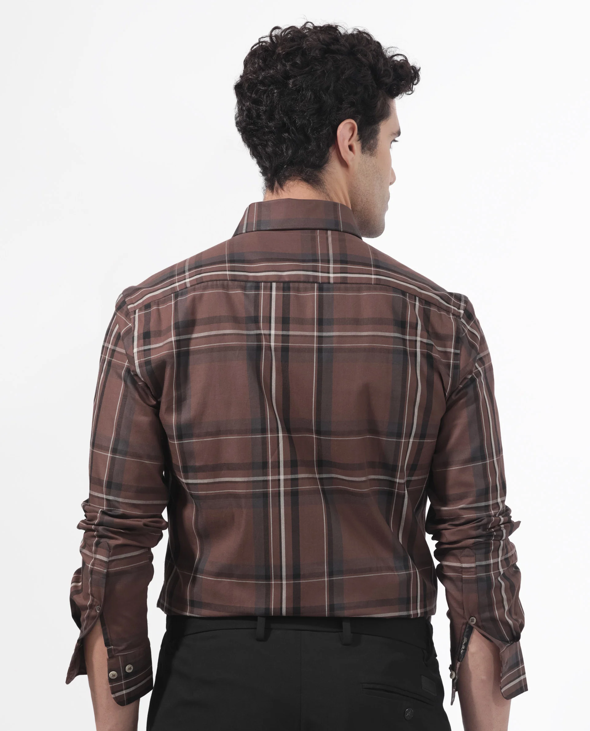 Rare Rabbit Men's Cosen Dark Brown Cotton Checked Print Regular Fit Full Sleeve Collared Shirt - Image 7