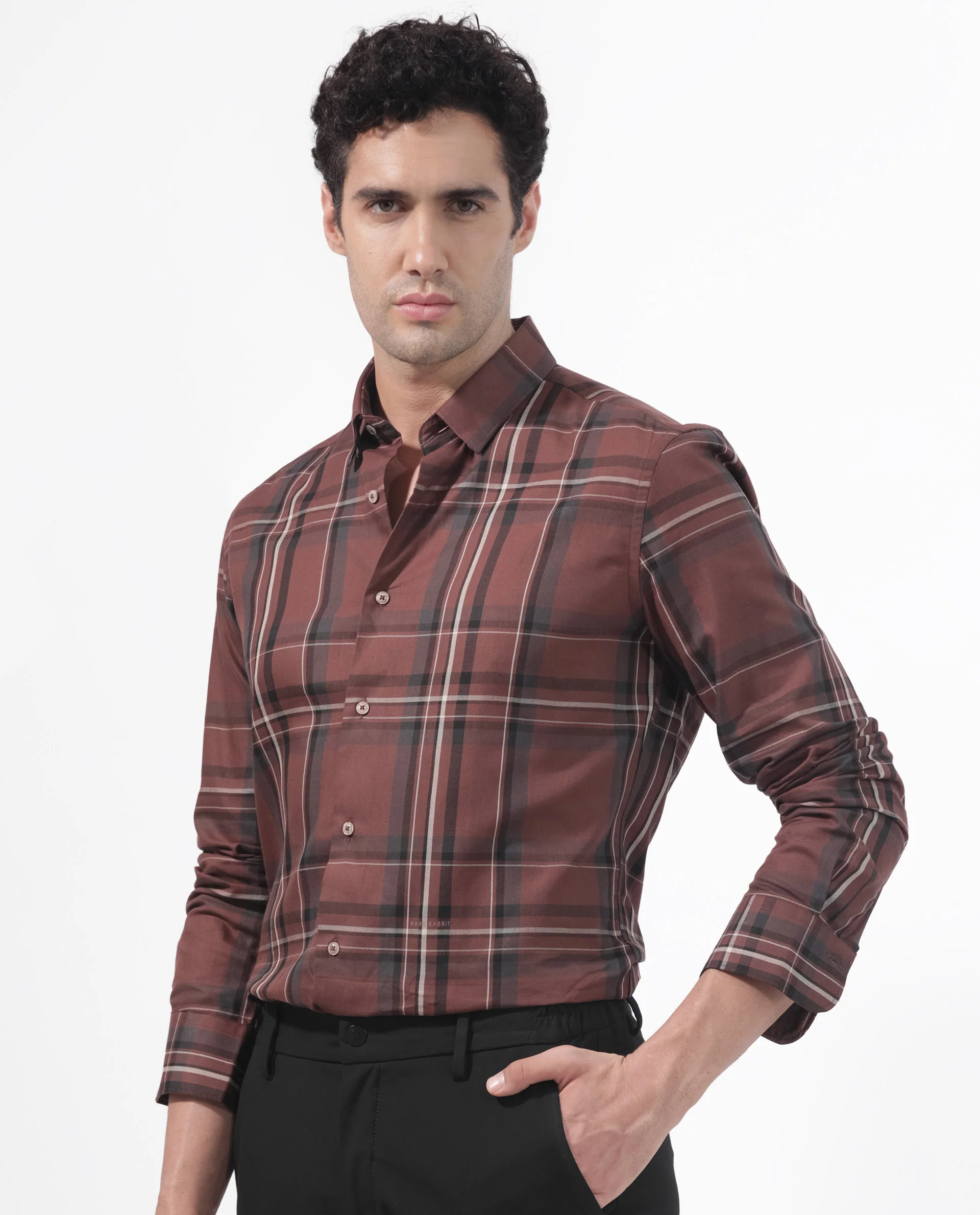 Rare Rabbit Men's Cosen Dark Brown Cotton Checked Print Regular Fit Full Sleeve Collared Shirt - Image 8