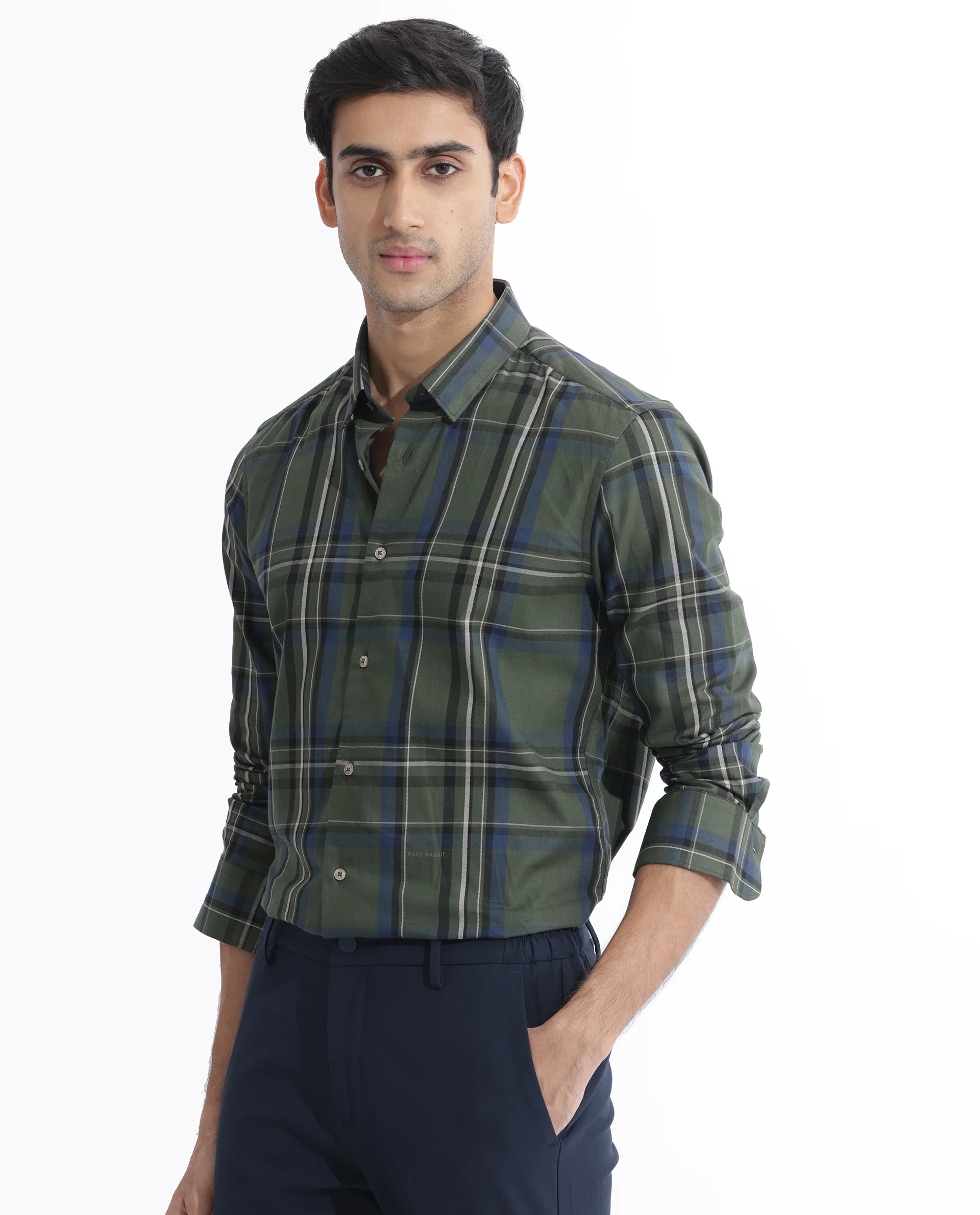 Rare Rabbit Men's Cosen Dark Green Cotton Checked Print Regular Fit Full Sleeve Collared Shirt - Image 3